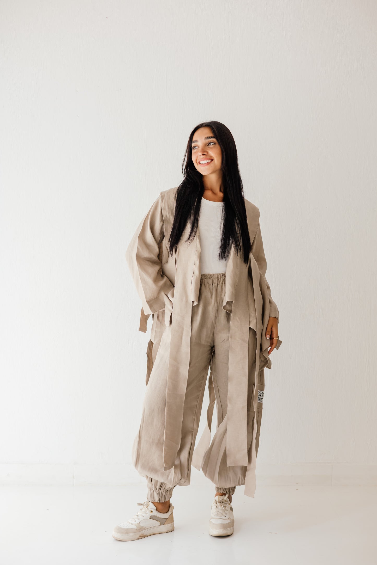 Short Double Collar Kimono In Cafe