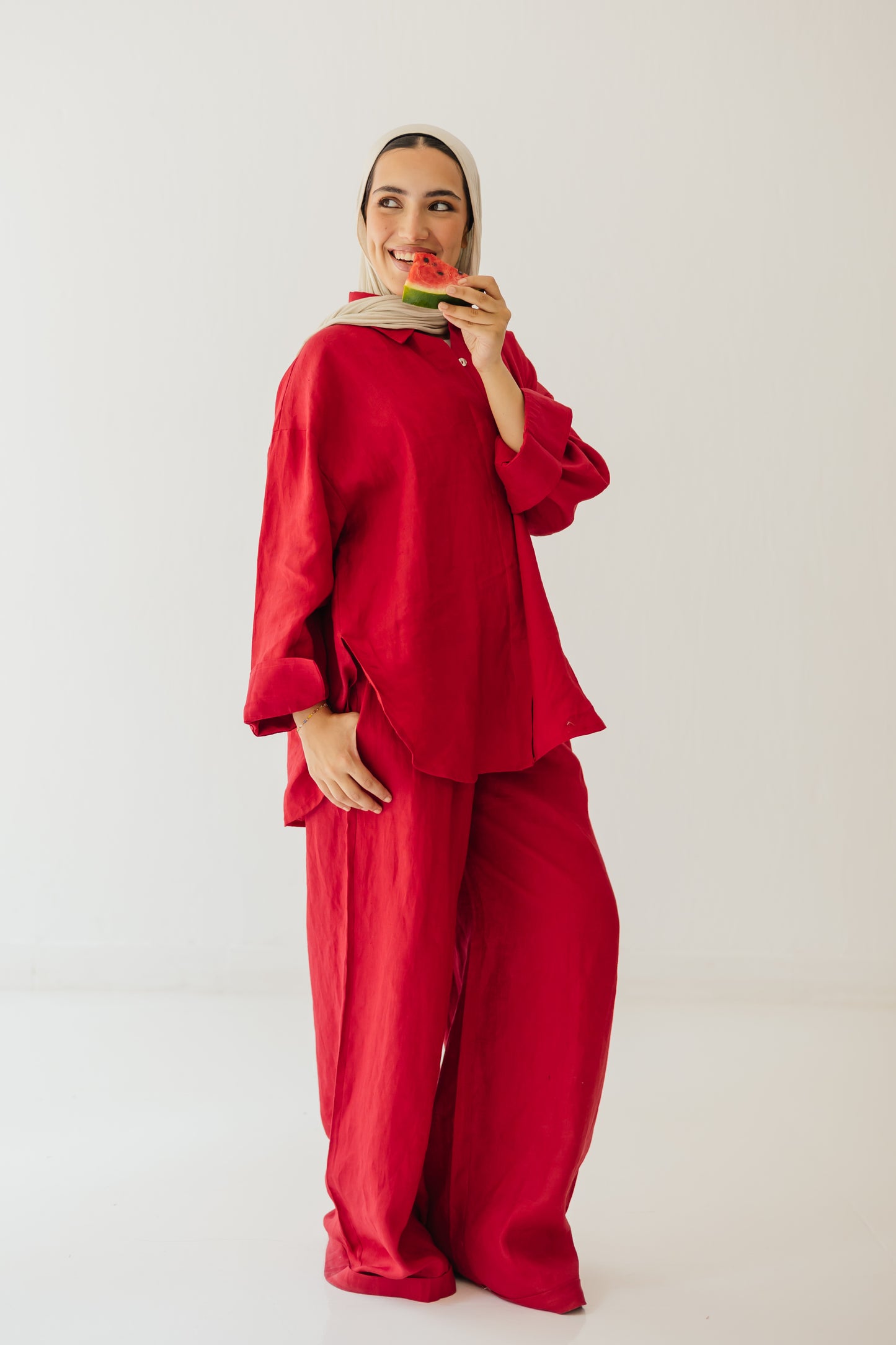 Daily Linen Shirt In Red