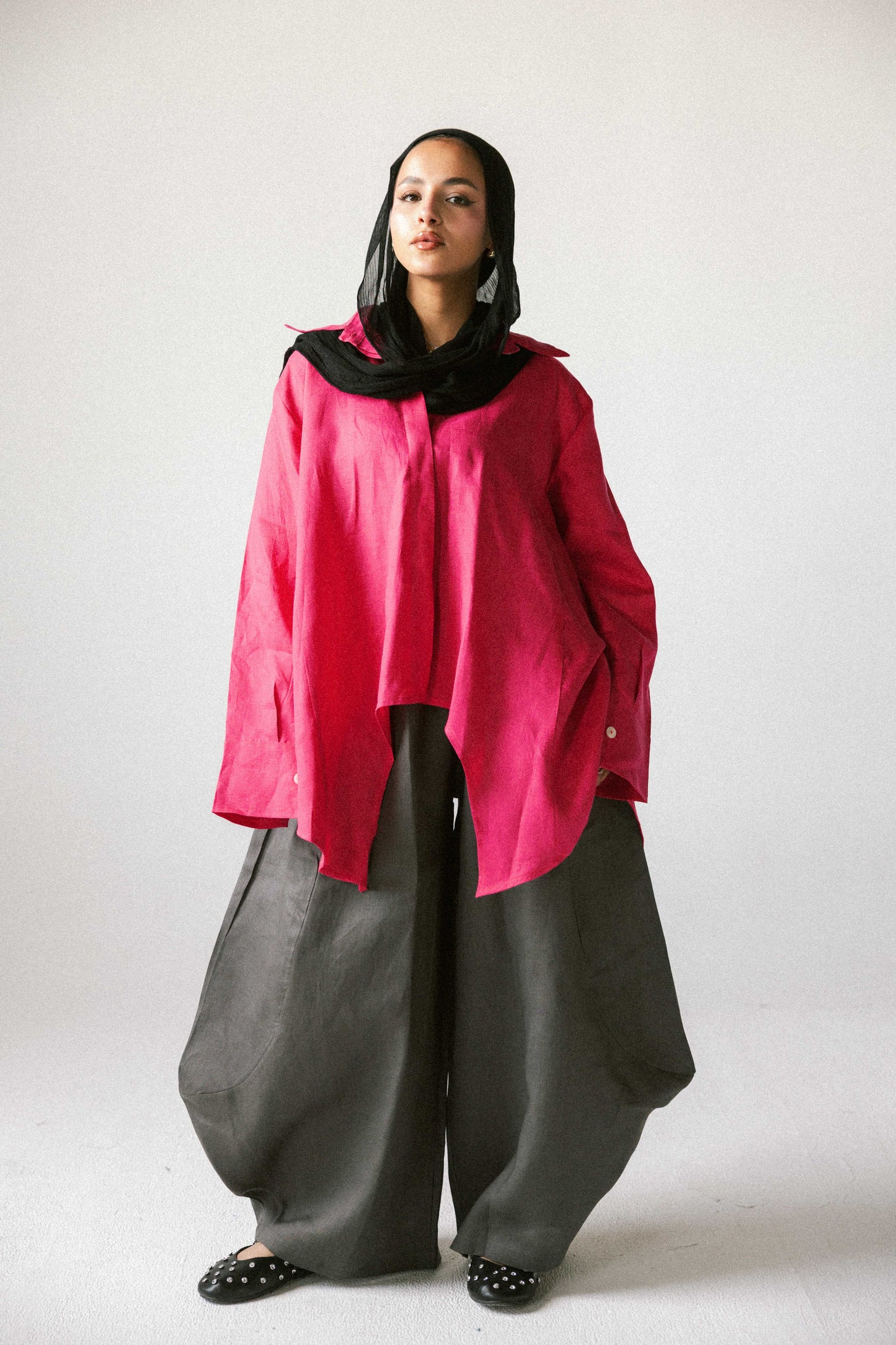 Round shirt in fuchsia