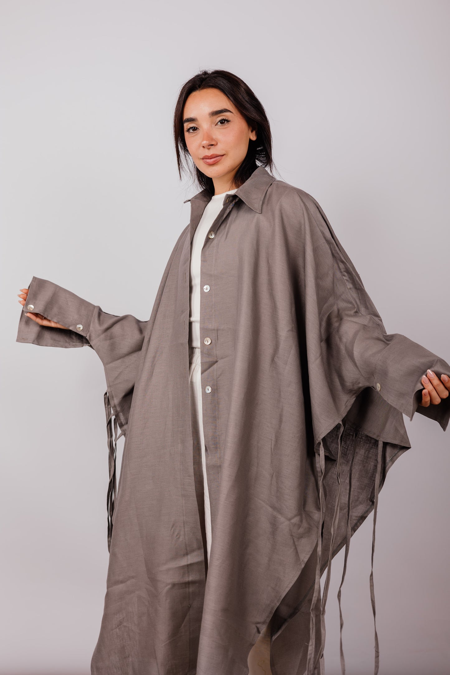Long Fringes Shirt In Grey