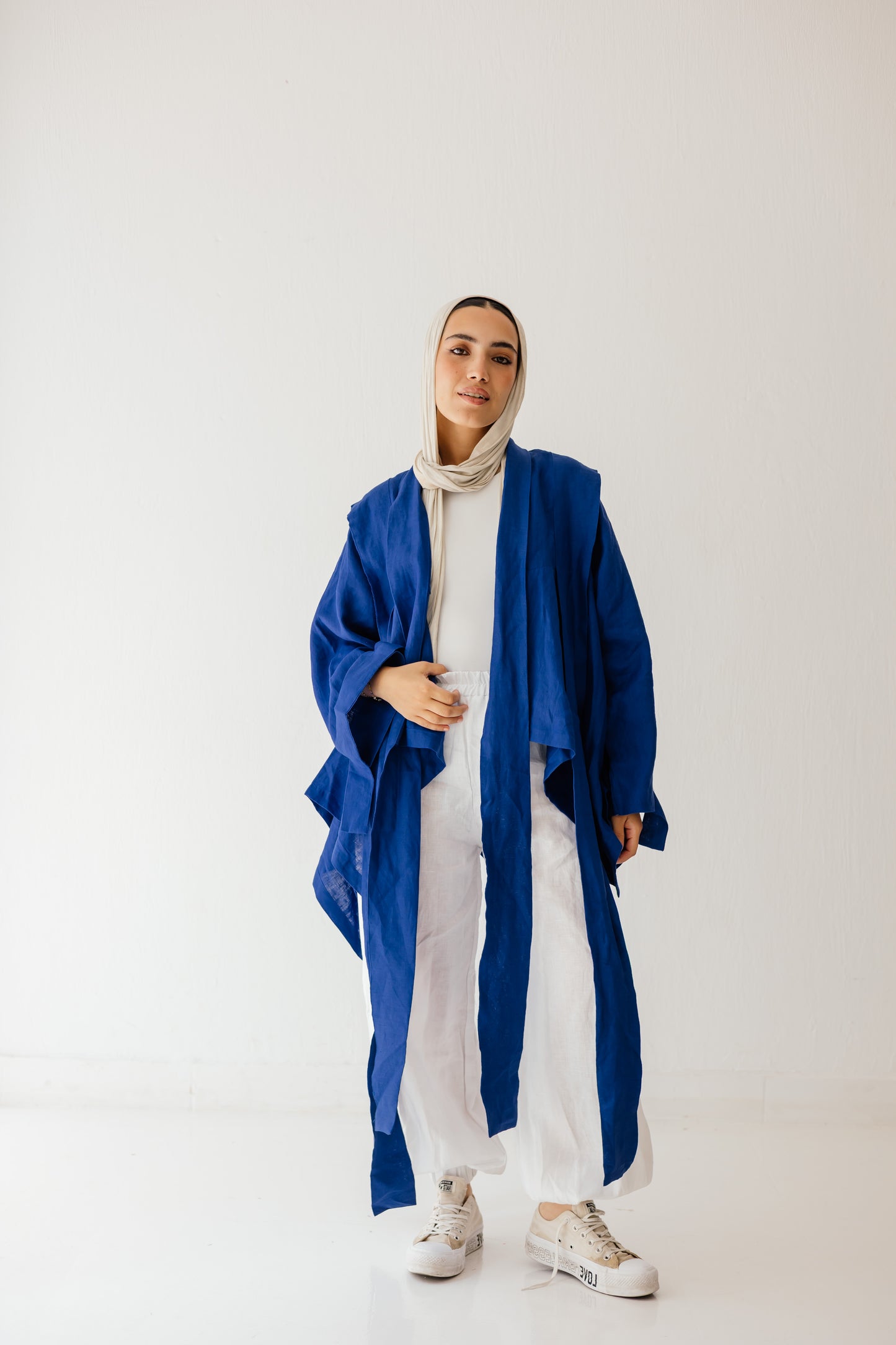 Short Double Collar Kimono In Royal-blue