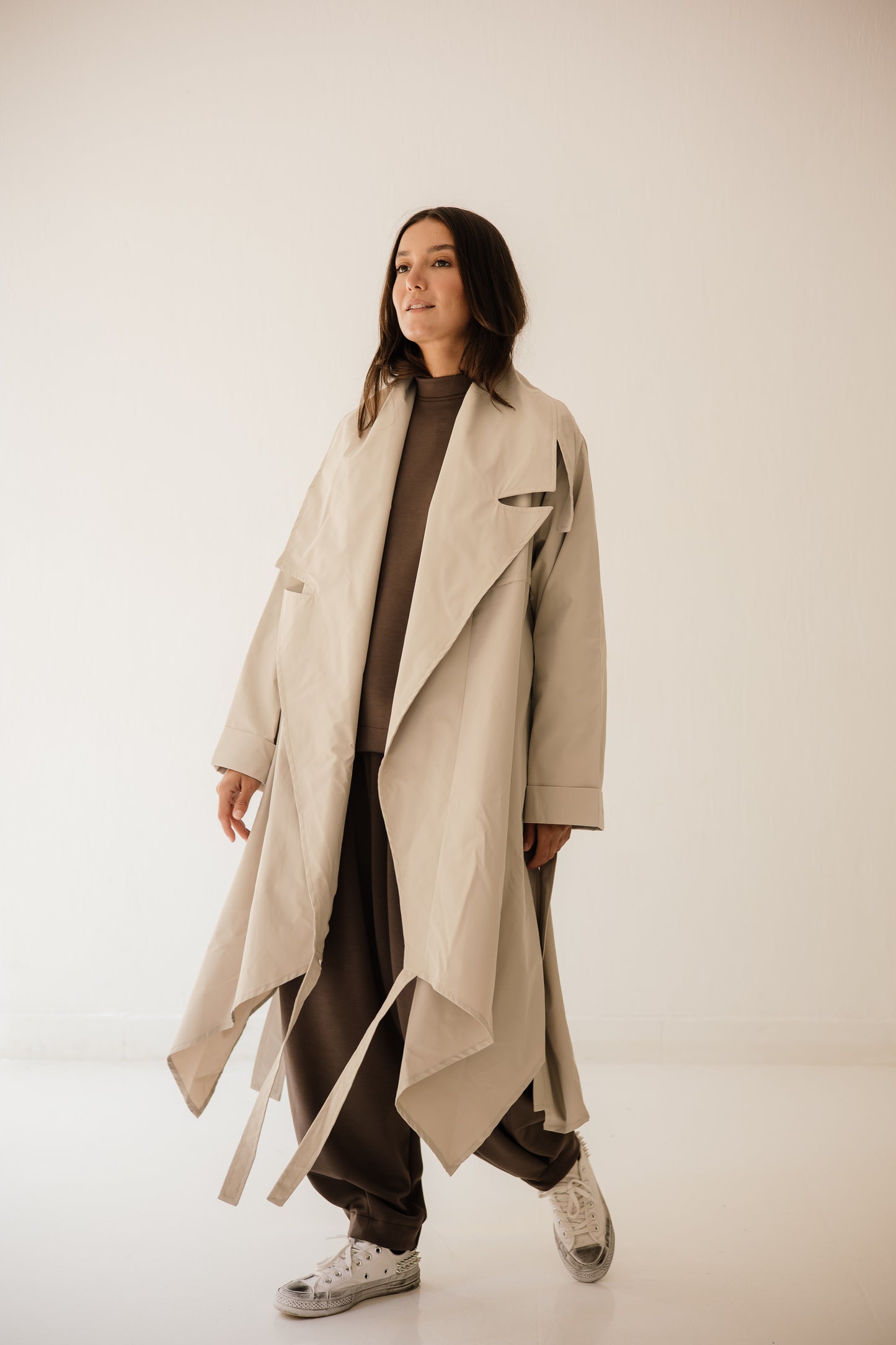 High-Low Trench Coat In Cafe