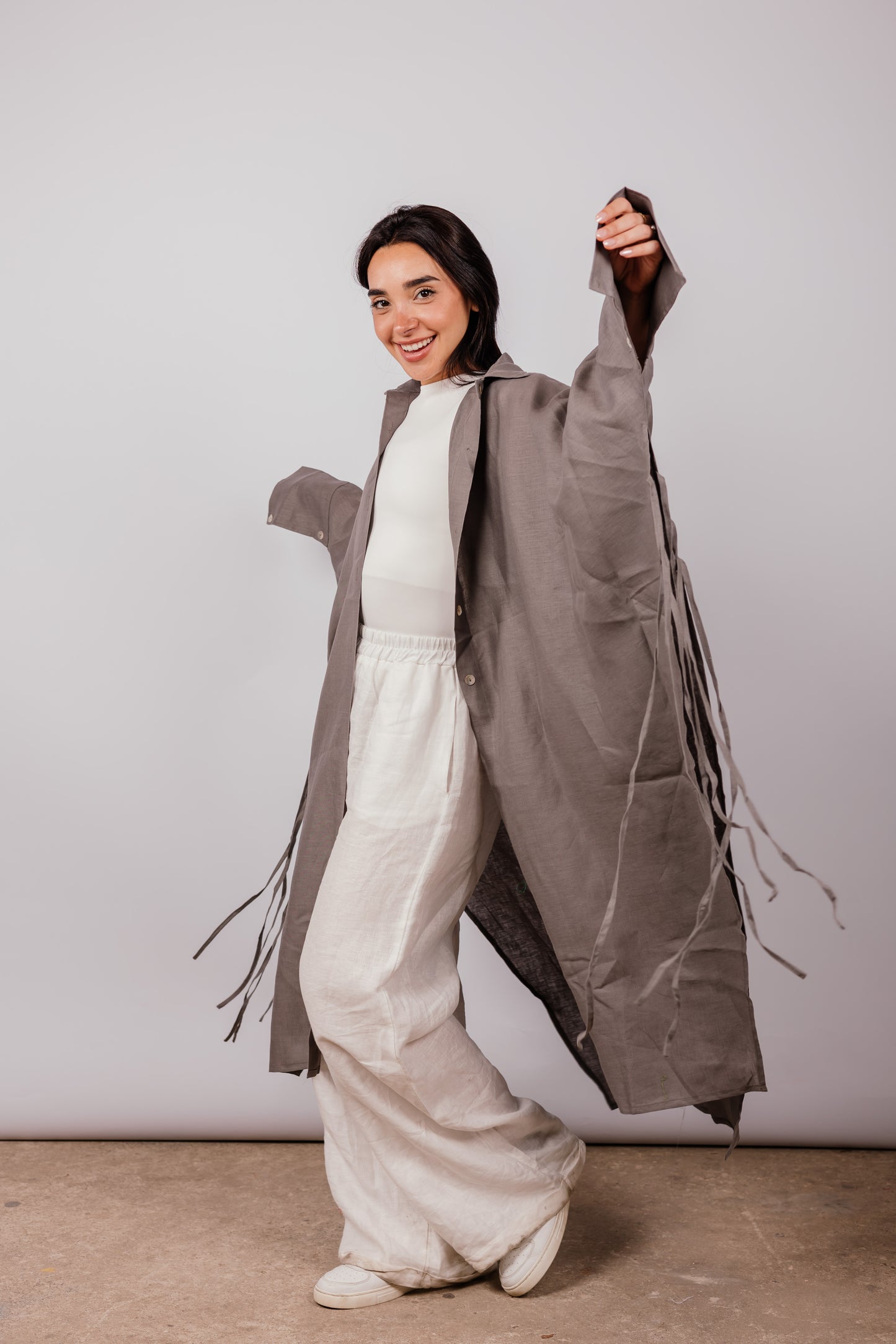 Long Fringes Shirt In Grey