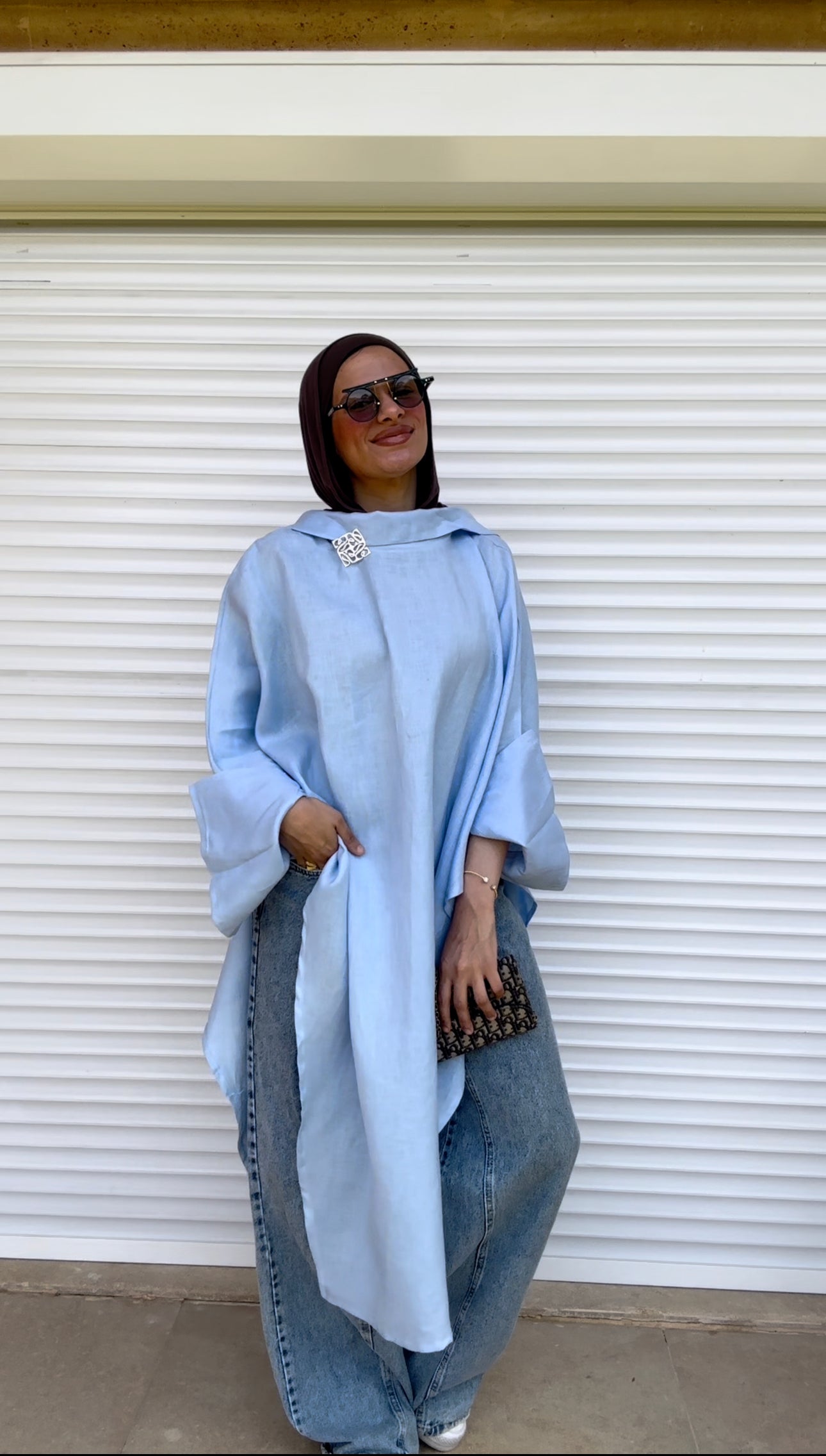 Long Ribbon Top In Baby-blue