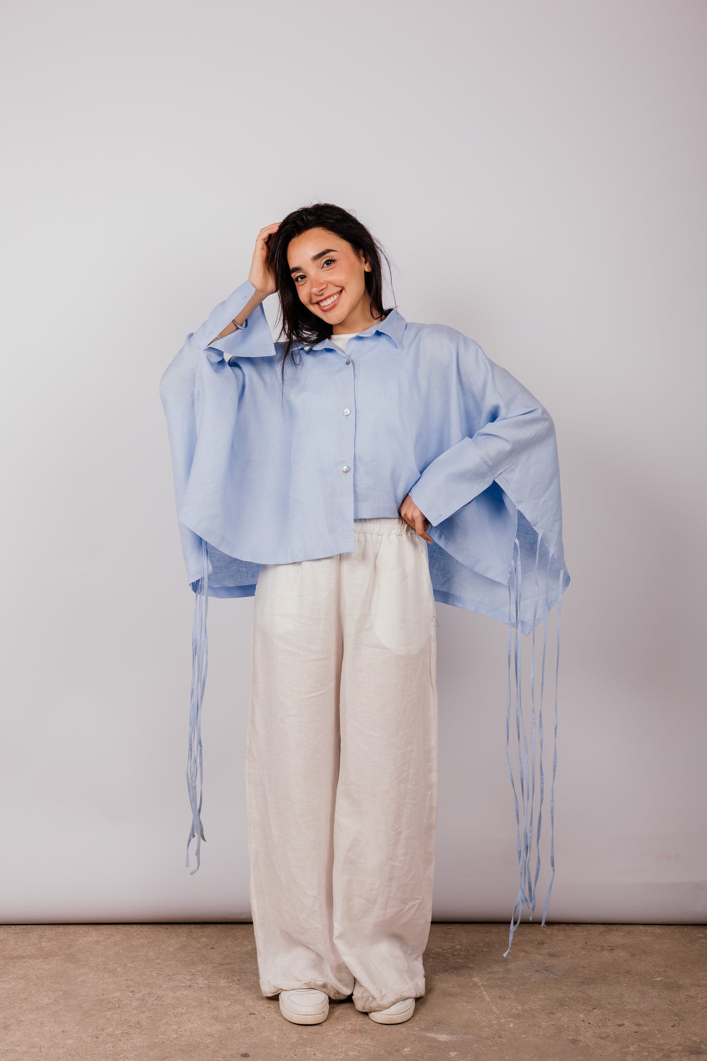 Fringes Shirt In Baby-blue