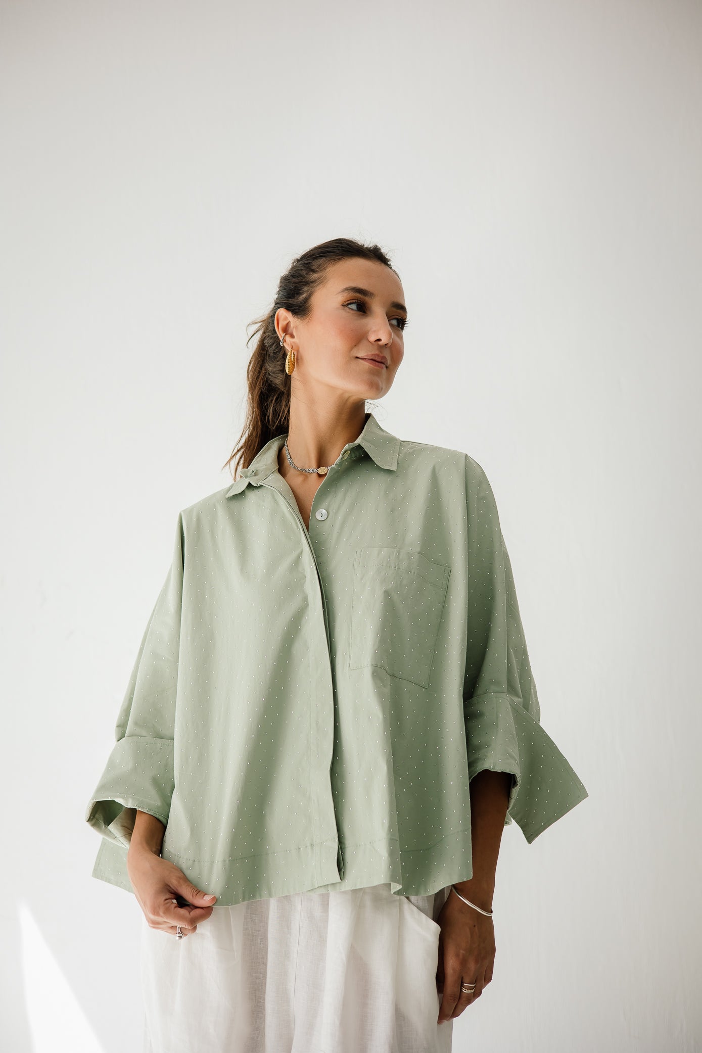 Studding Butterfly Shirt In Mint