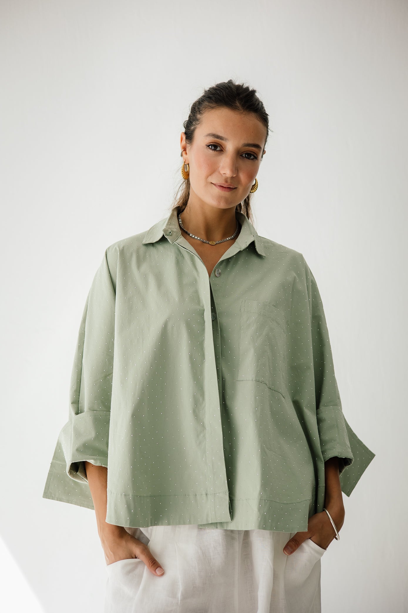 Studding Butterfly Shirt In Mint