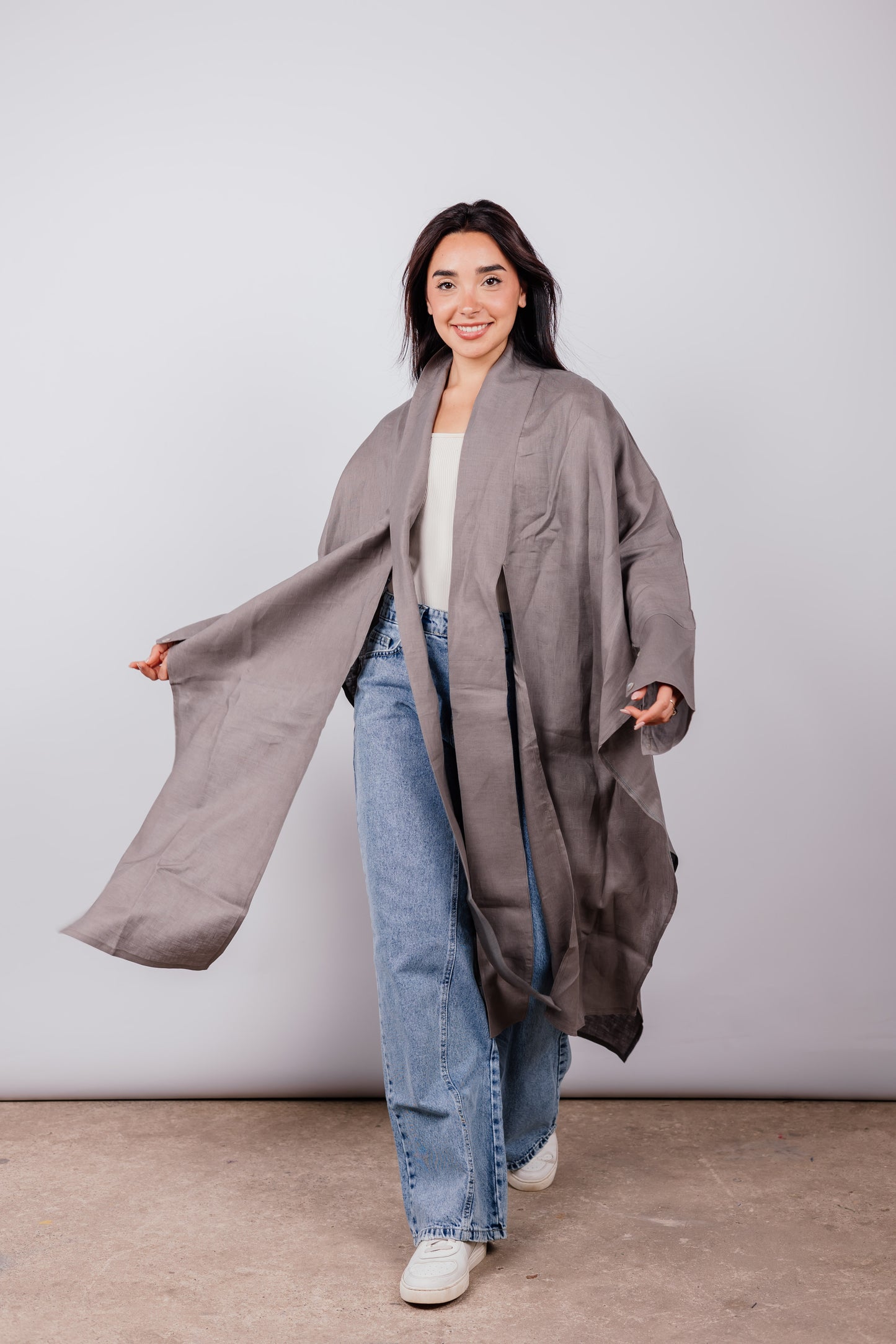 Double Collar Kimono In Dark-griesh