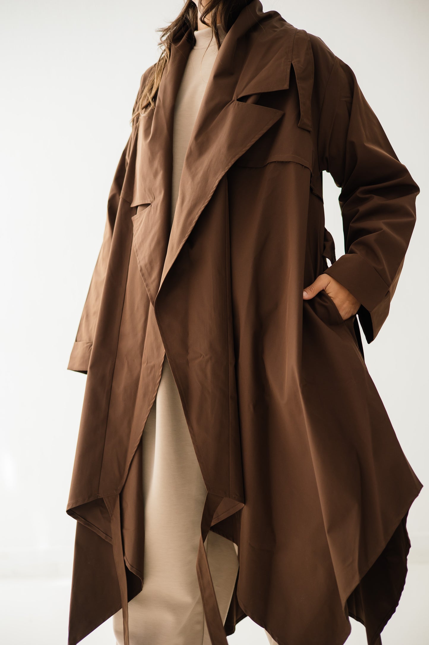 High-low Trench Coat In Brown