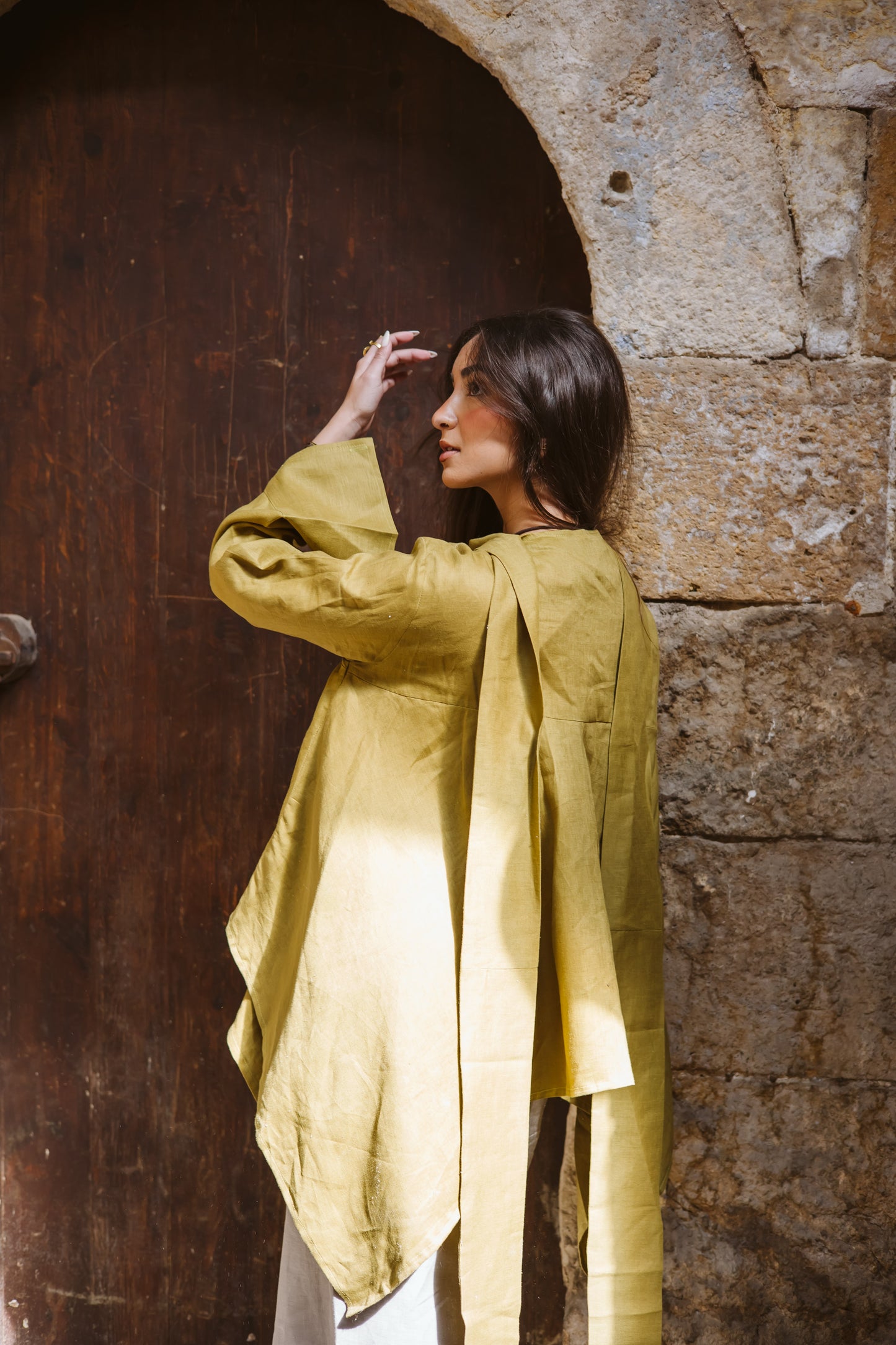 High-low Ribbon Top In Lime-Green