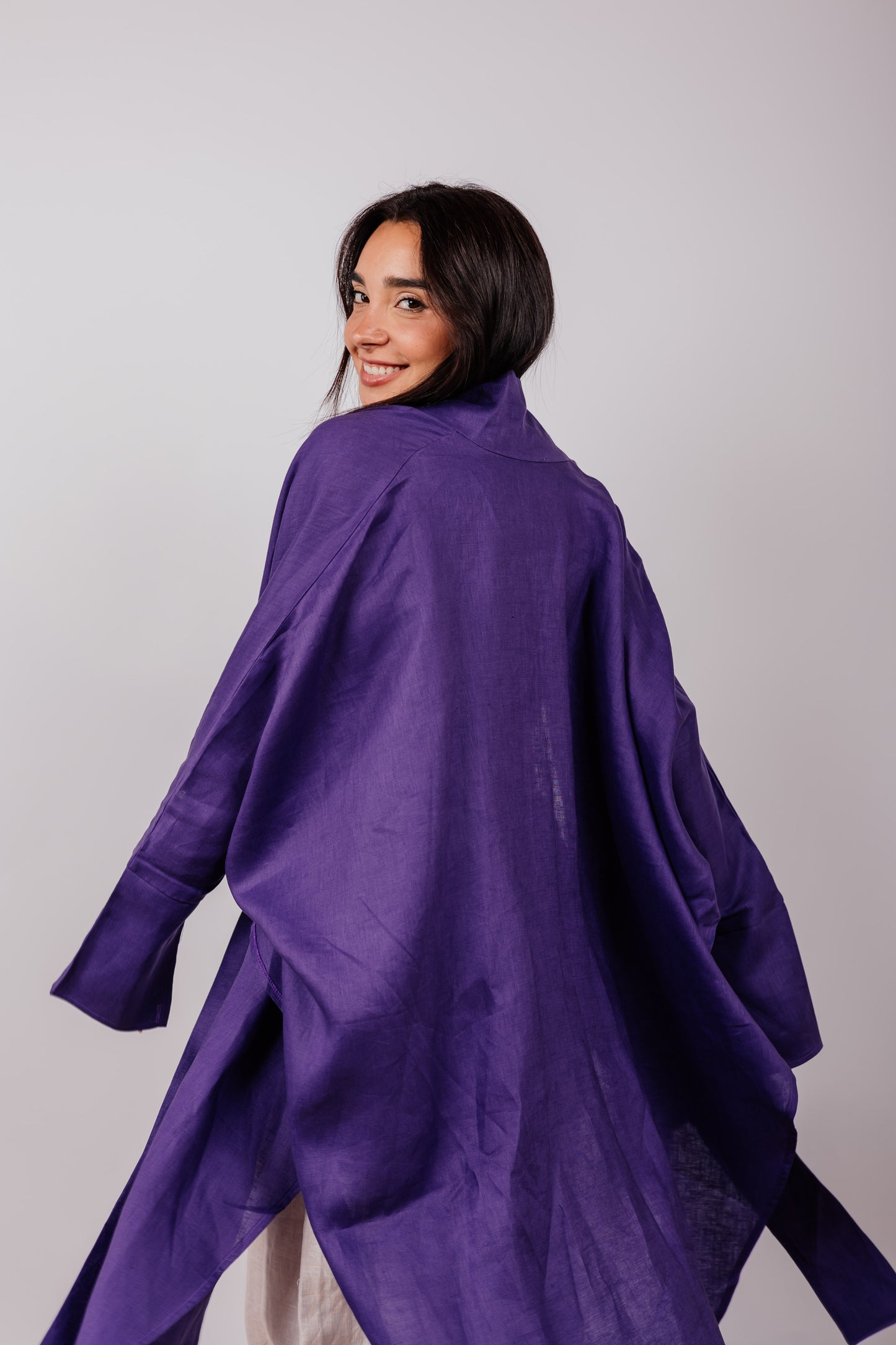 Double Collar Kimono In Purple