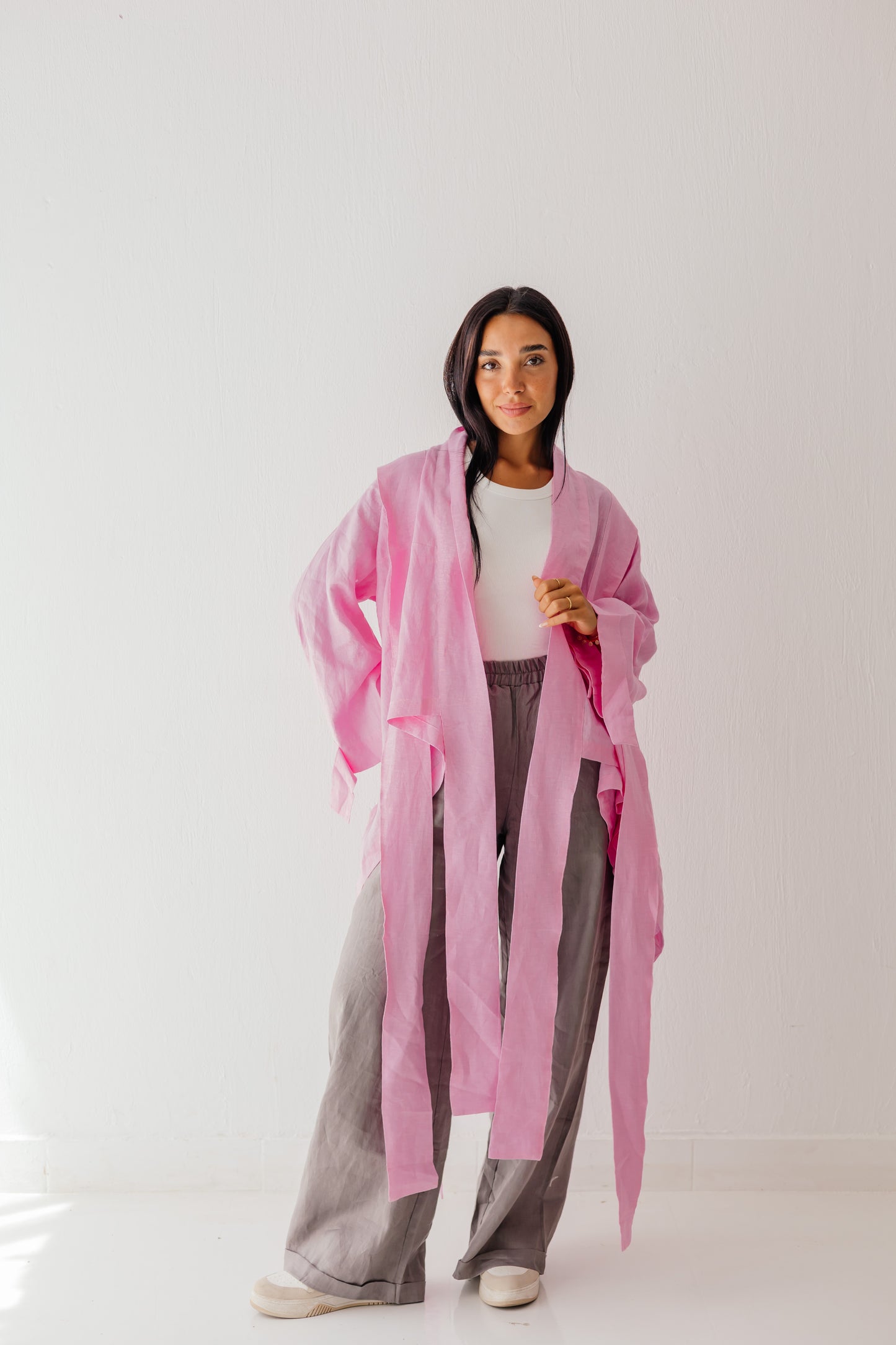 Short Double Collar Kimono in Pink