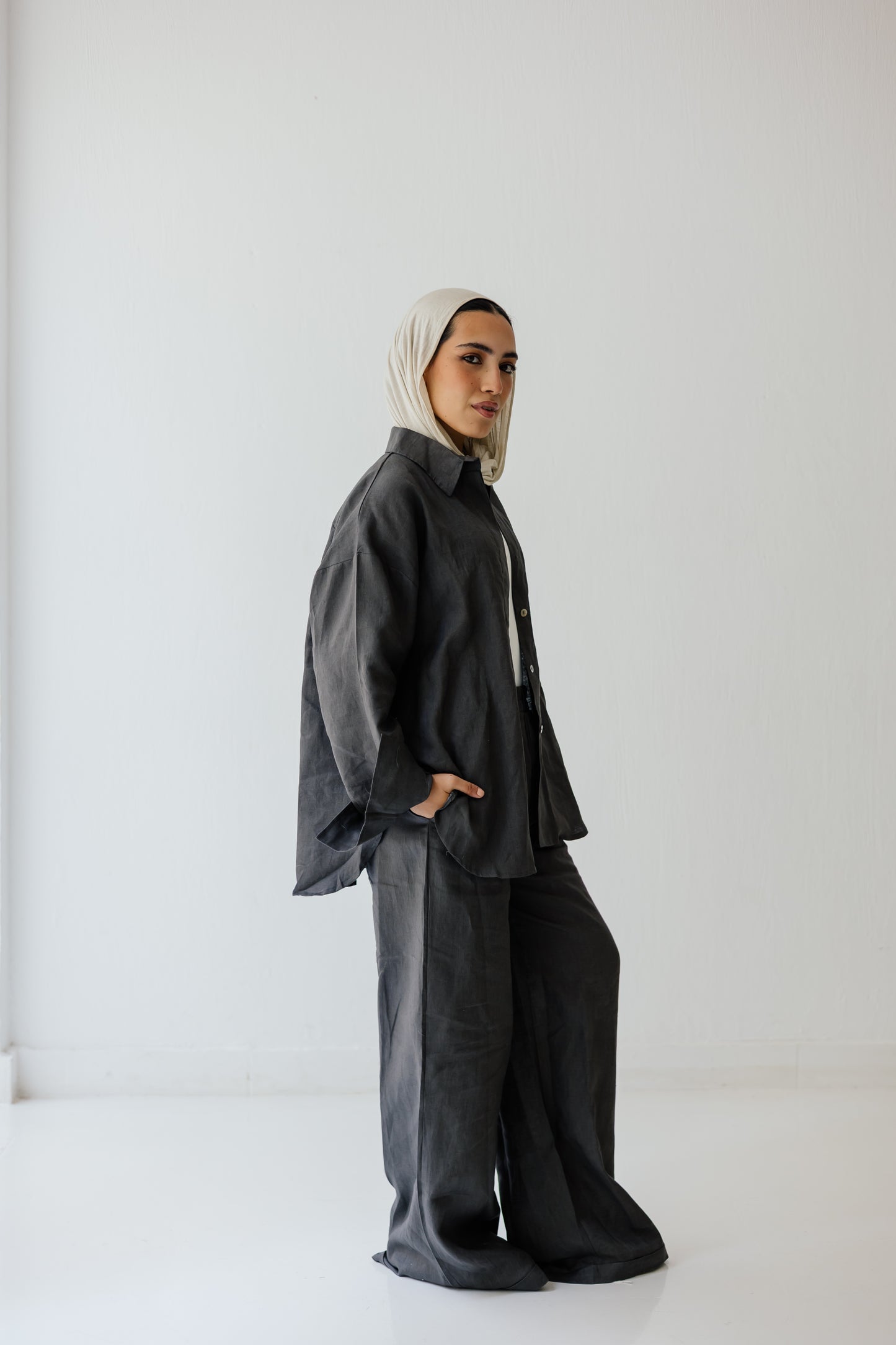 Daily Linen Shirt In Dark-grey