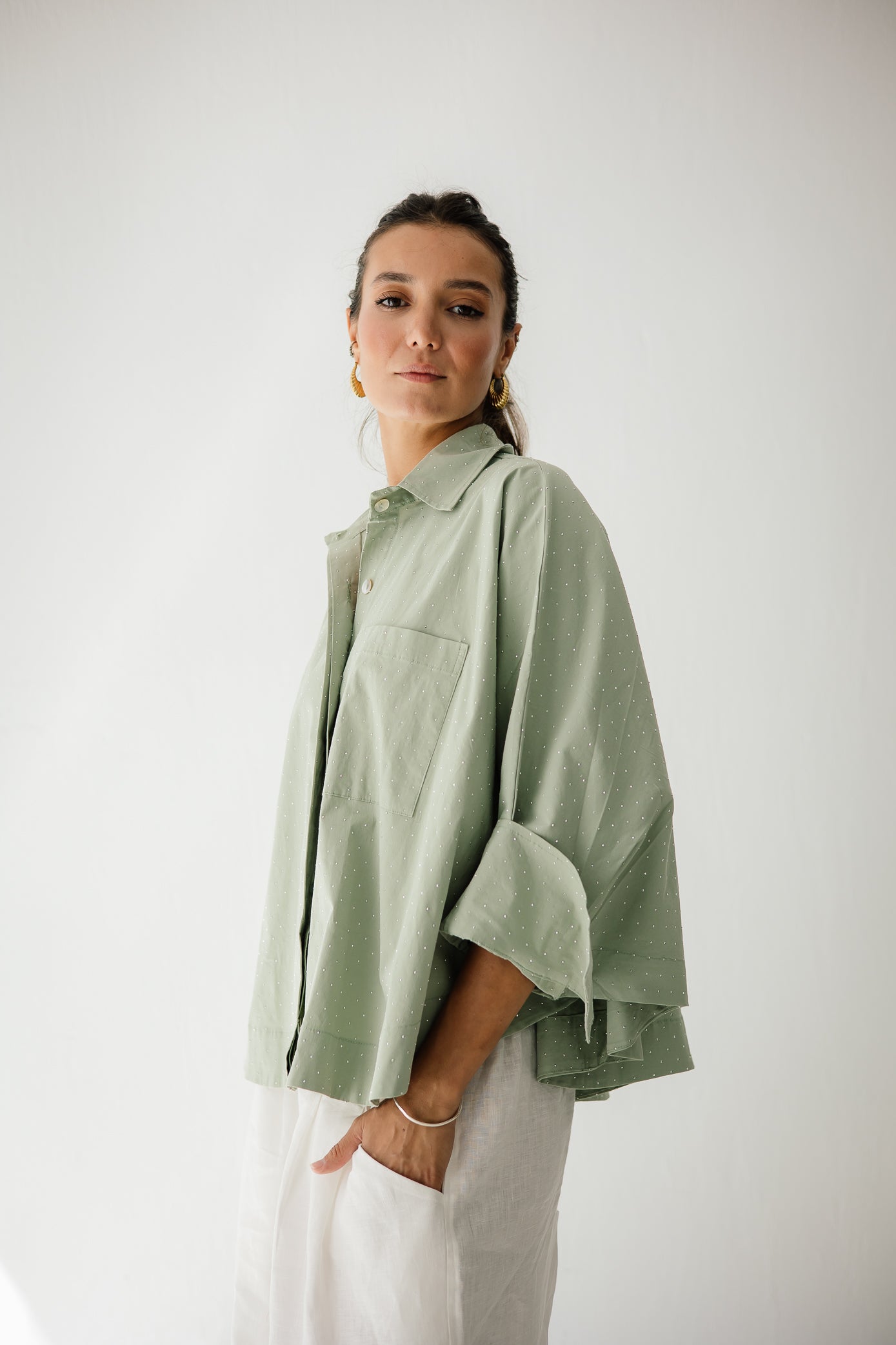 Studding Butterfly Shirt In Mint