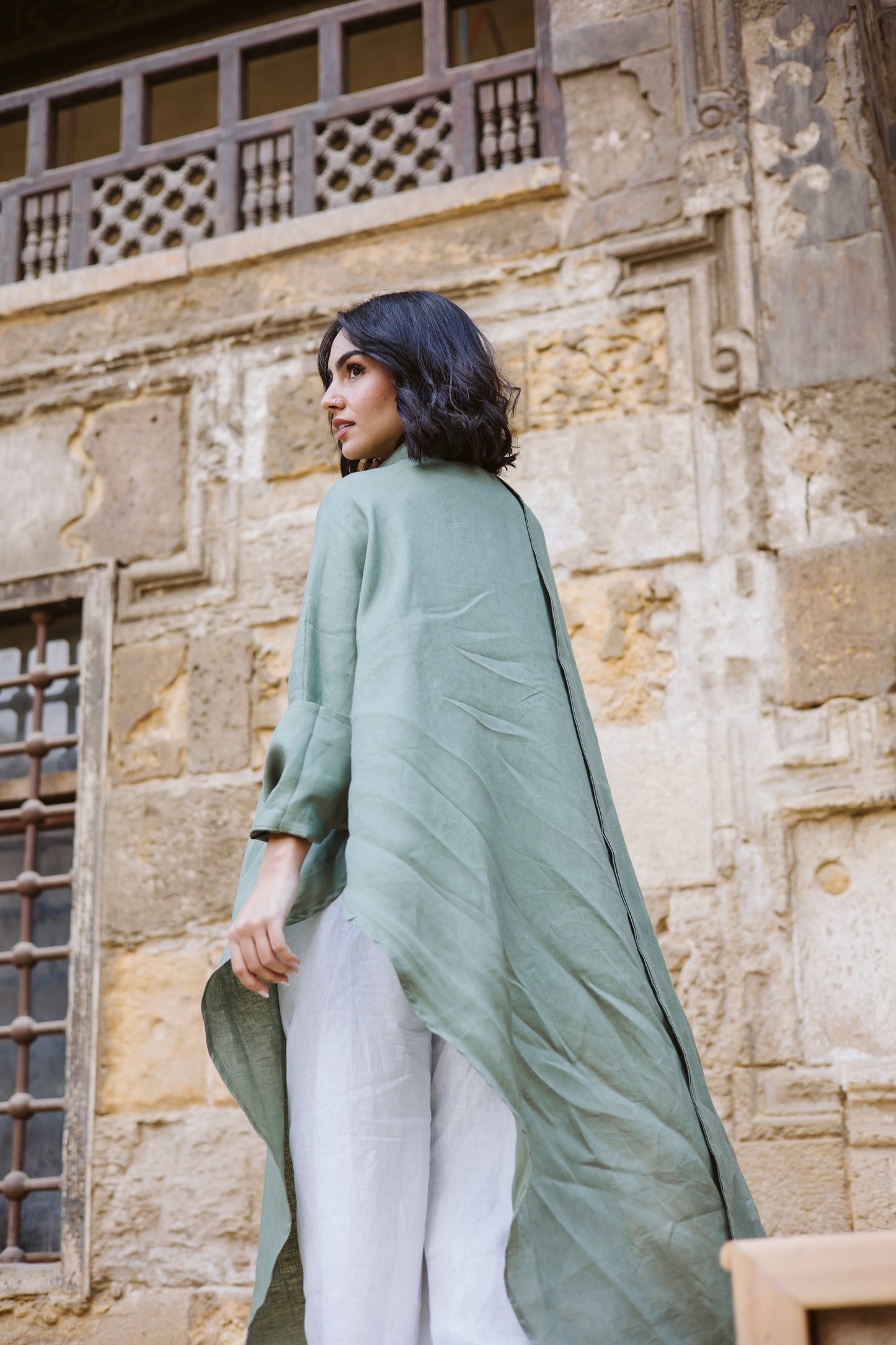Long Ribbon Top In Olive