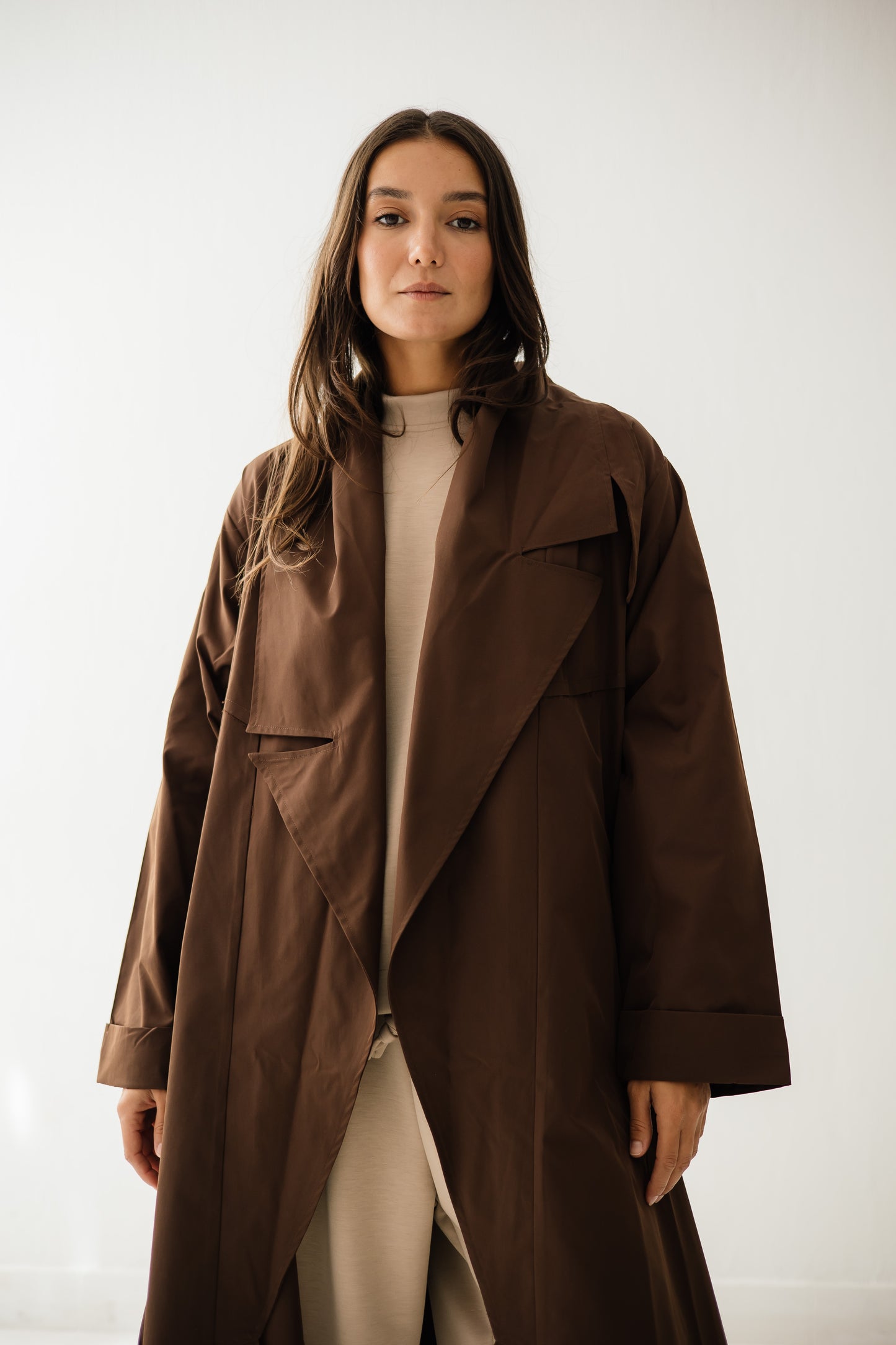 High-low Trench Coat In Brown