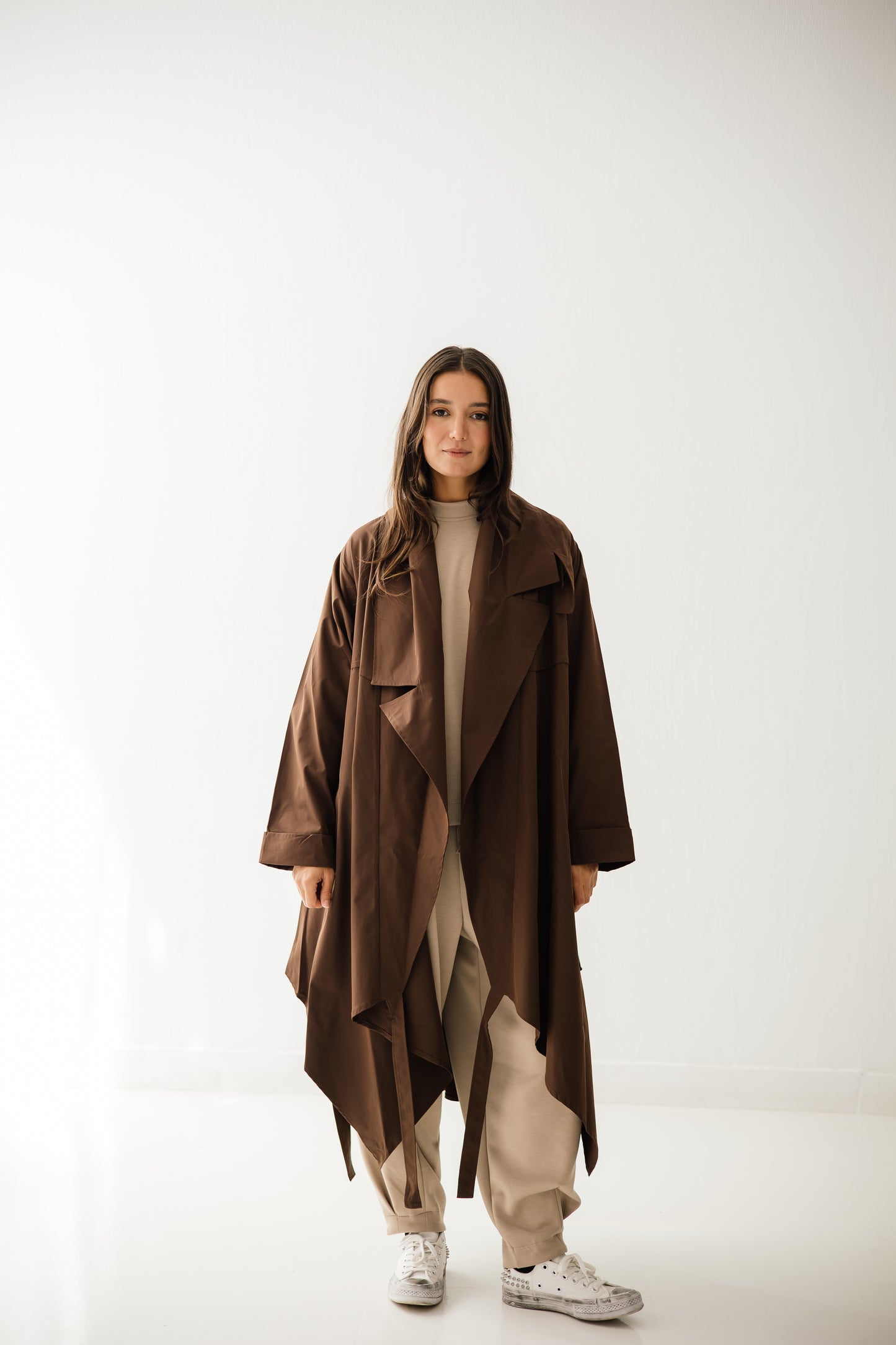 High-low Trench Coat In Brown