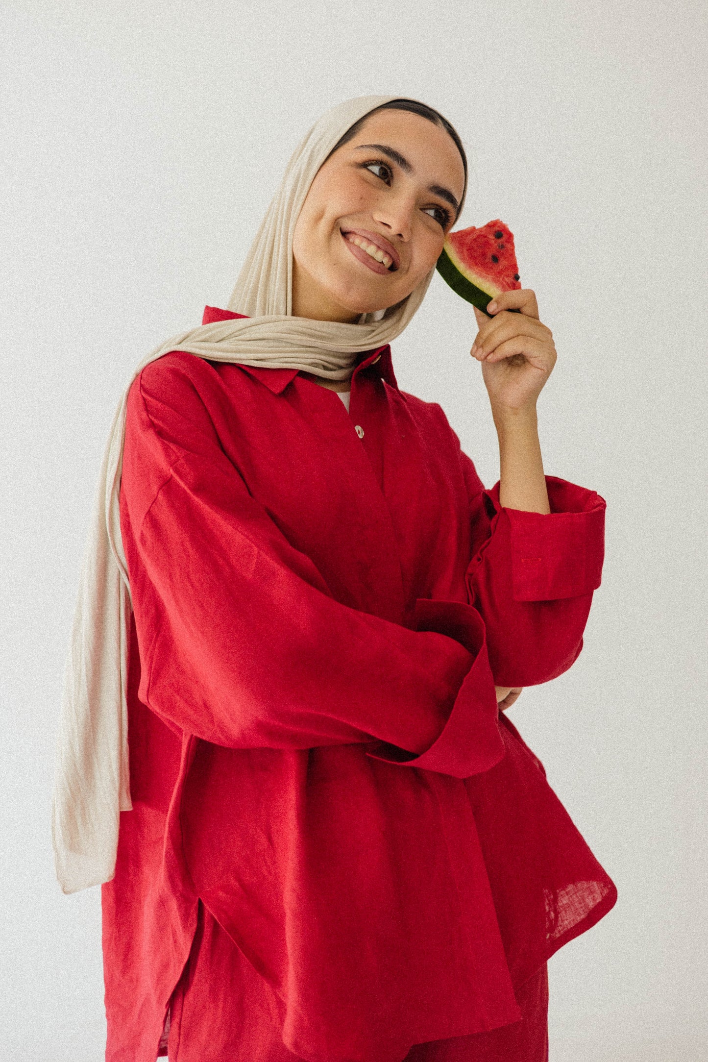 Daily Linen Shirt In Red
