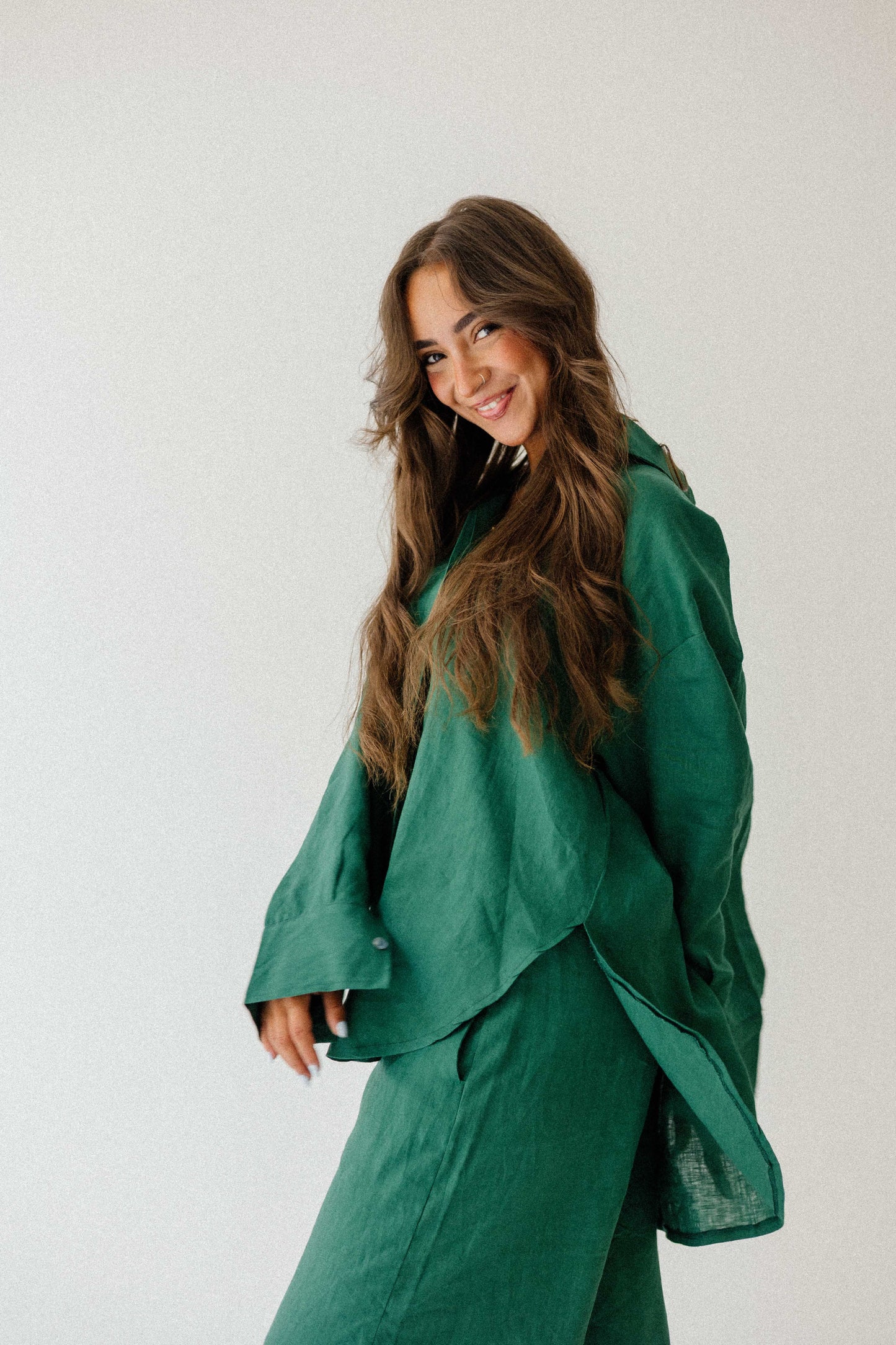 Daily Linen Shirt In Dark-green