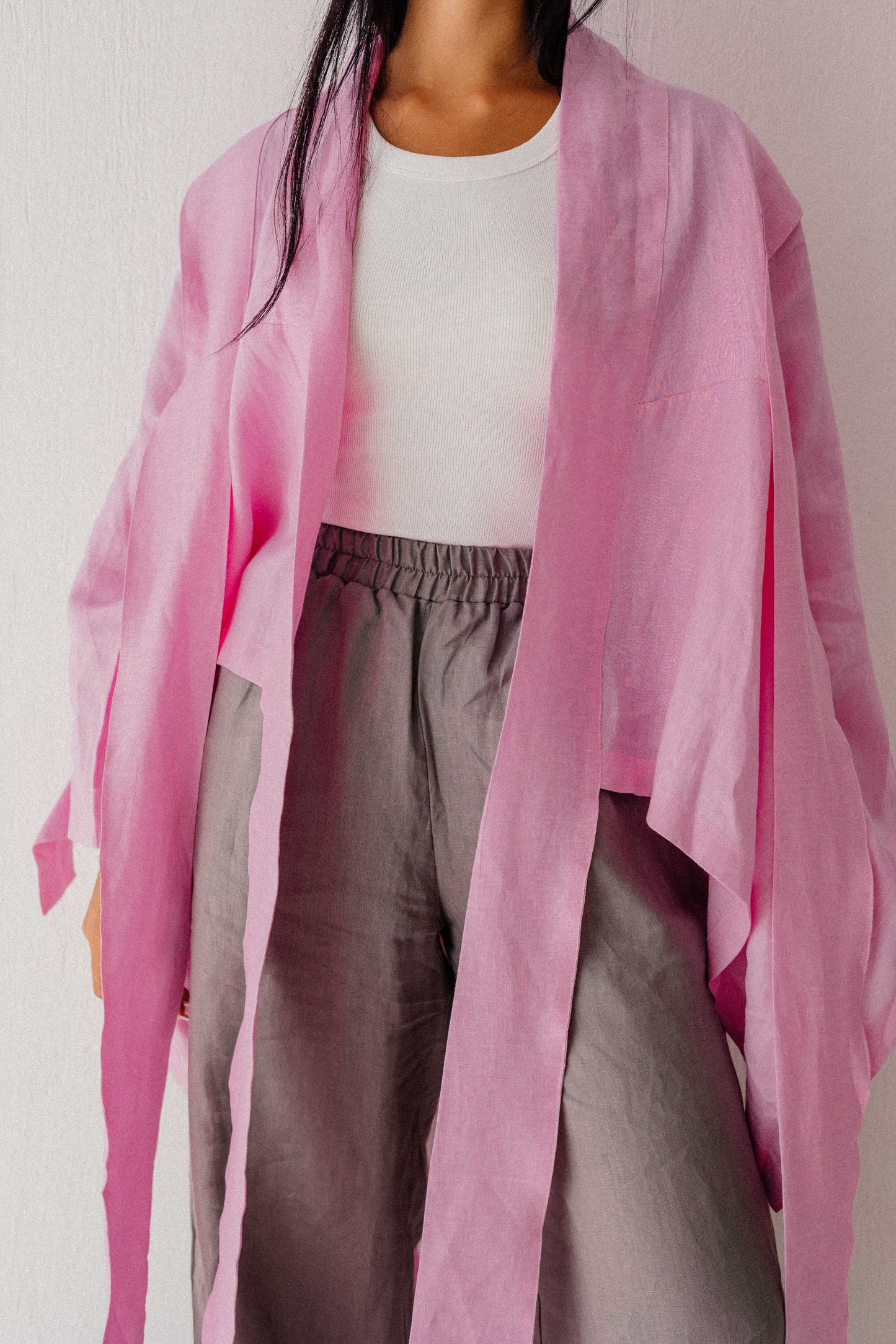 Short Double Collar Kimono in Pink