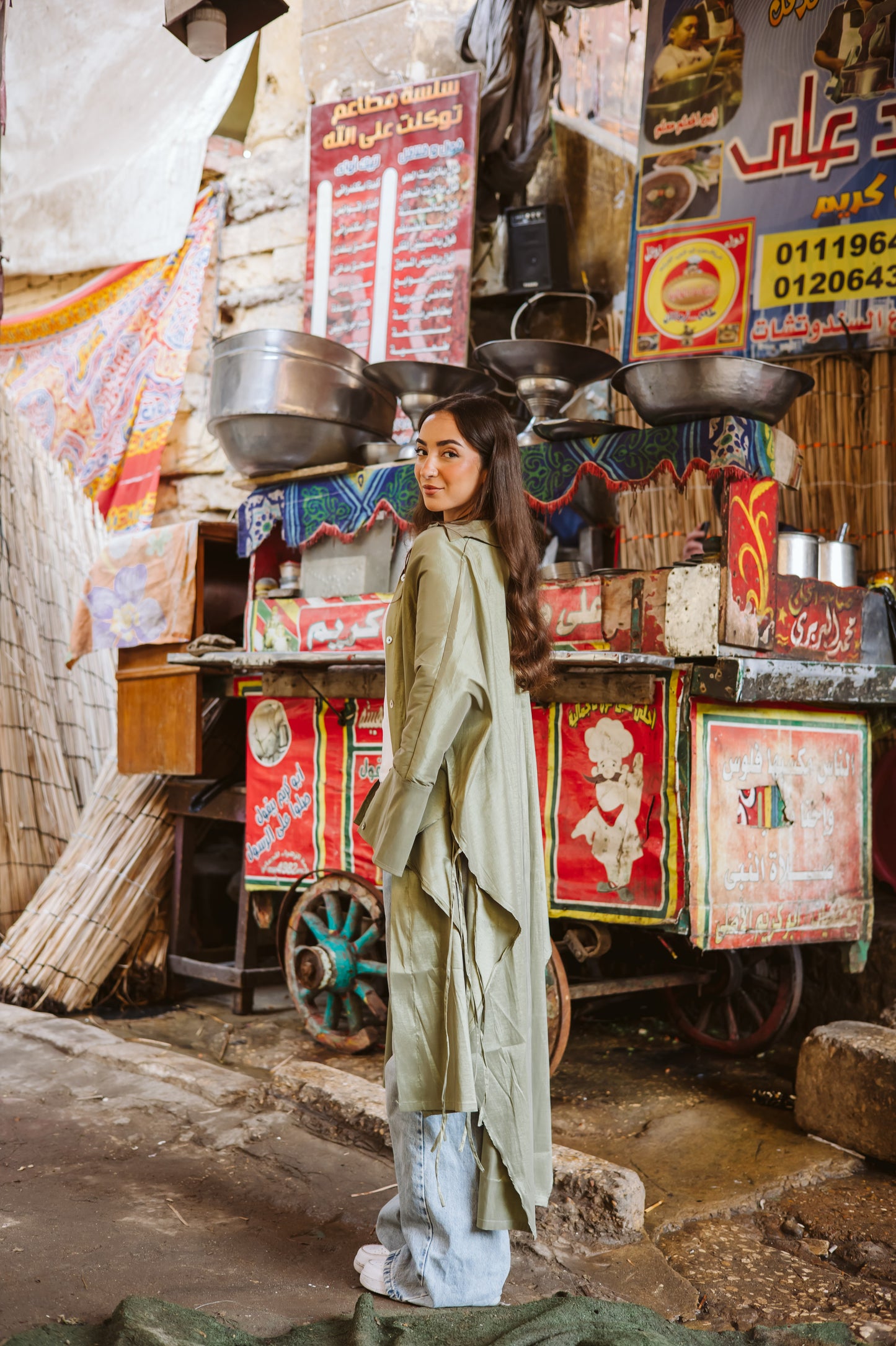 Long Fringes Kaftan In Light-Olive