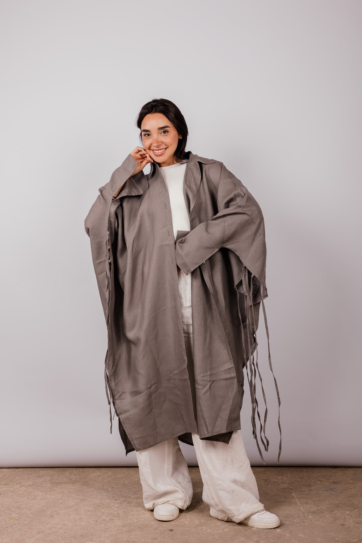 Long Fringes Shirt In Grey