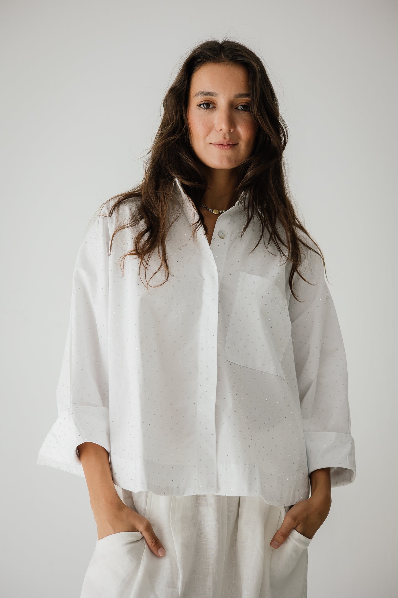 Studding Butterfly Shirt In White