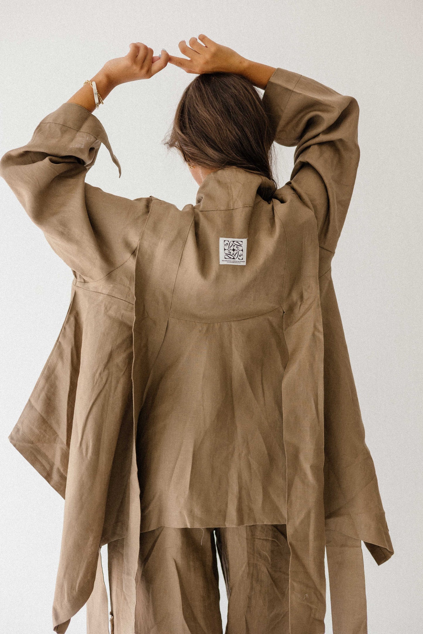 Short Double Collar Kimono In Light Brown