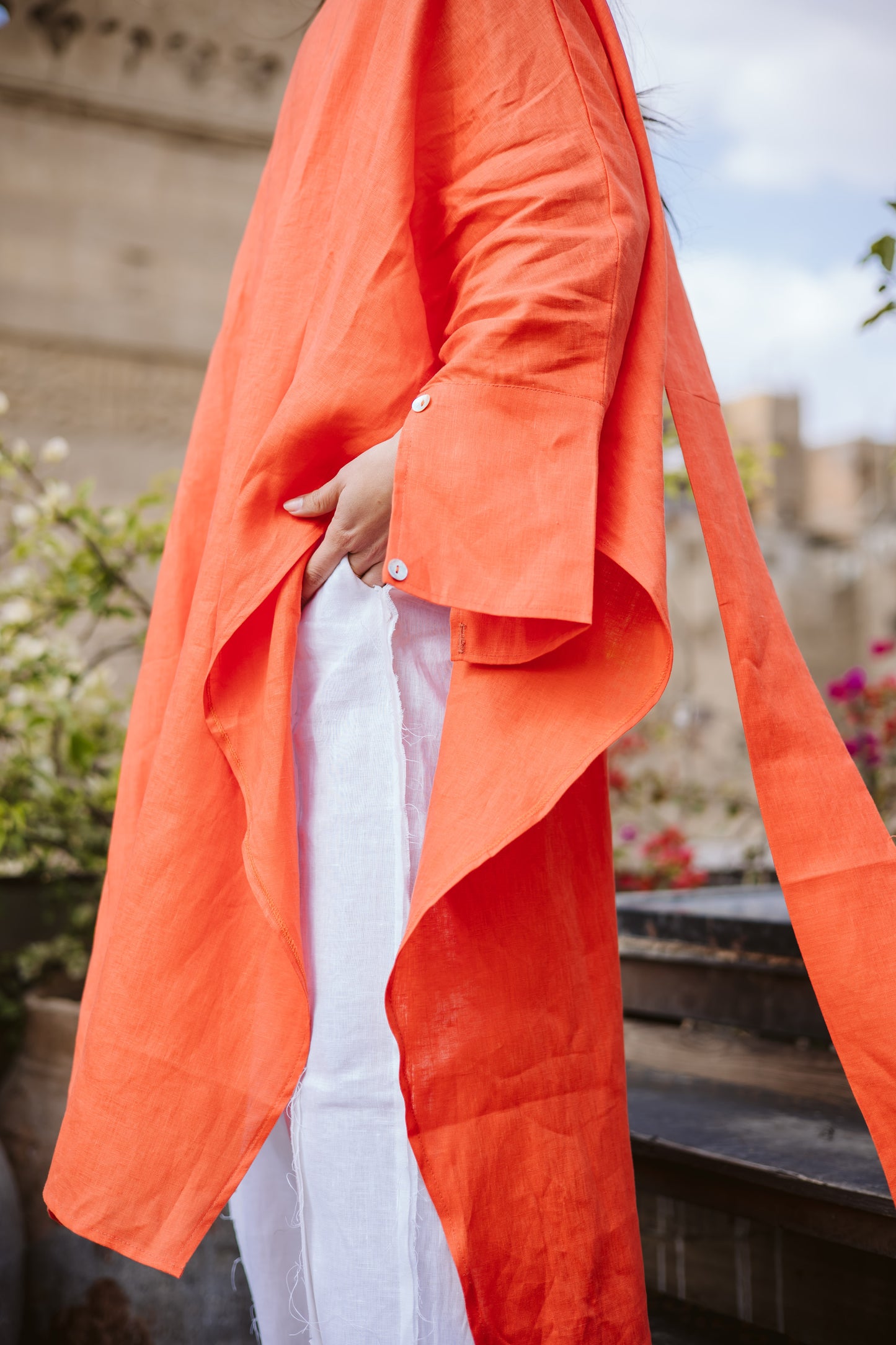 Long Ribbon Top In Orange
