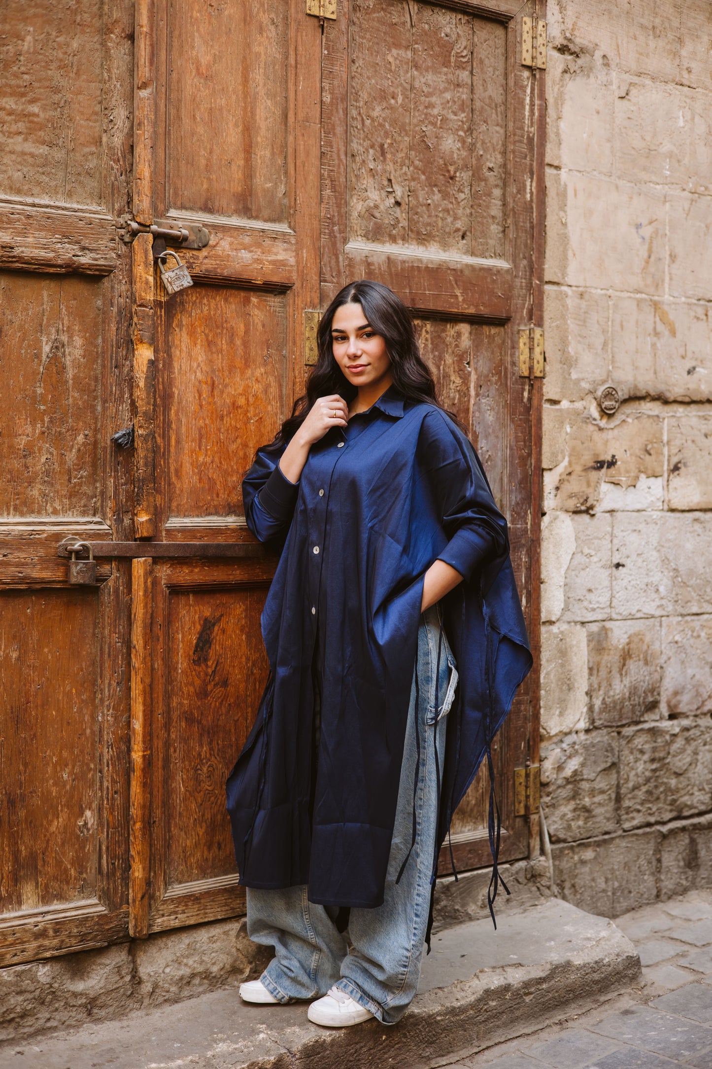 Long Fringes Kaftan In Dark-Blue