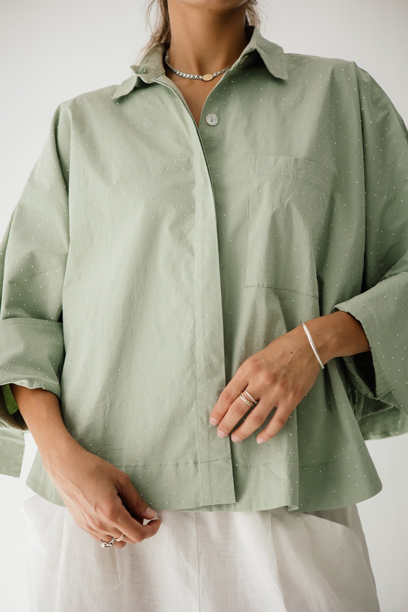 Studding Butterfly Shirt In Mint