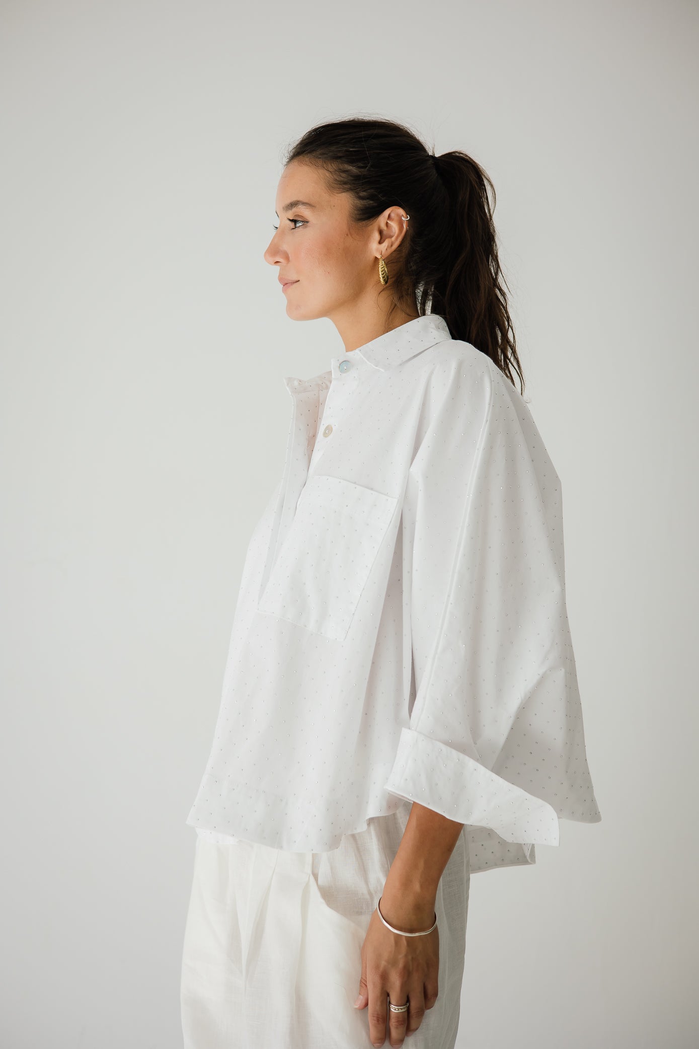 Studding Butterfly Shirt In White