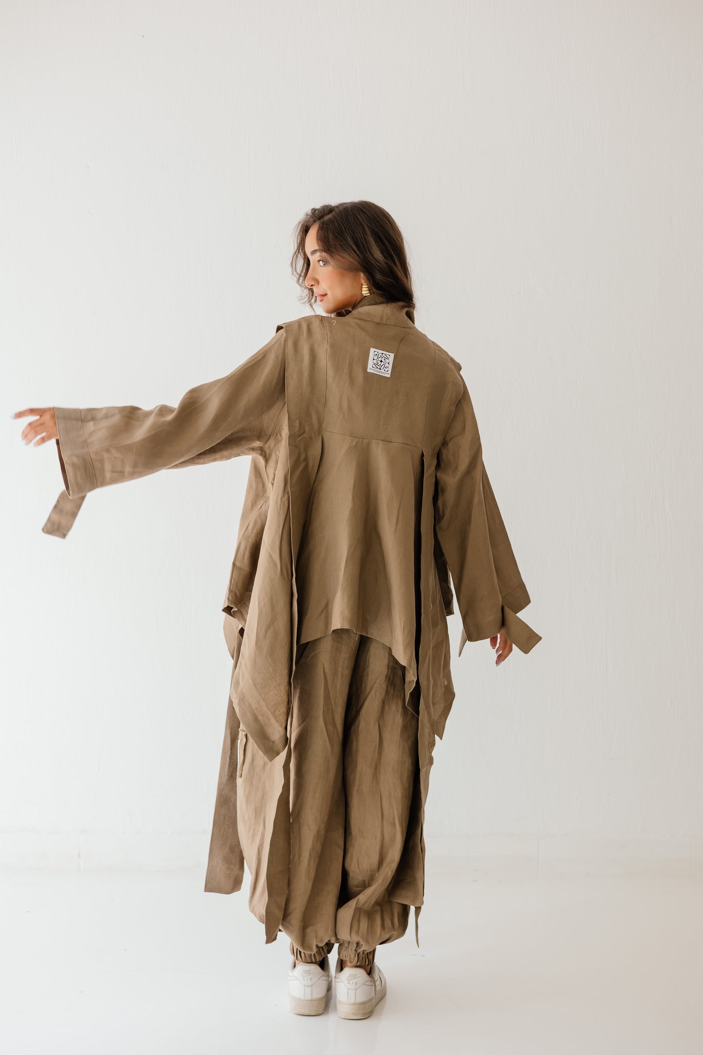 Short Double Collar Kimono In Light Brown