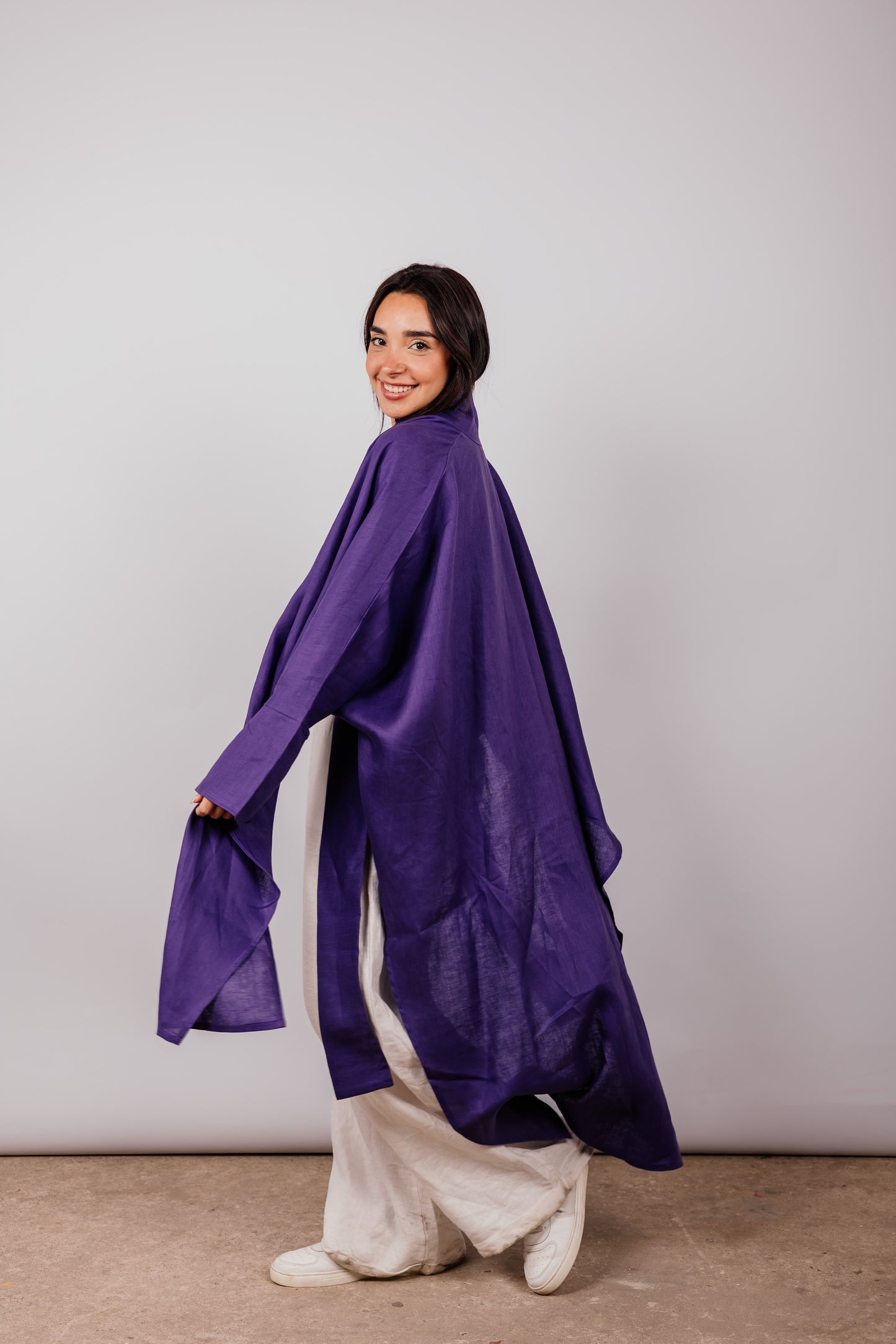 Double Collar Kimono In Purple