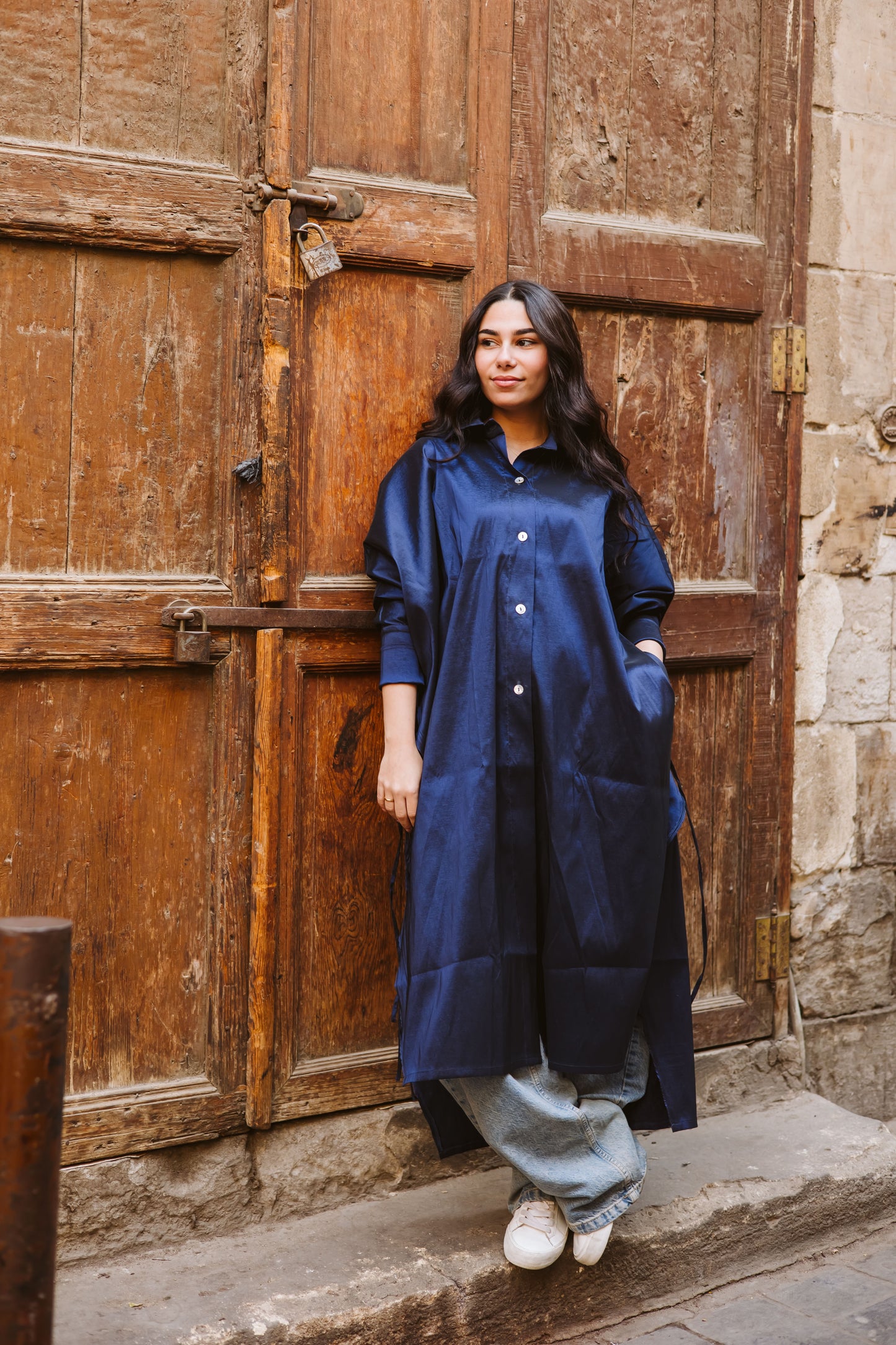 Long Fringes Kaftan In Dark-Blue