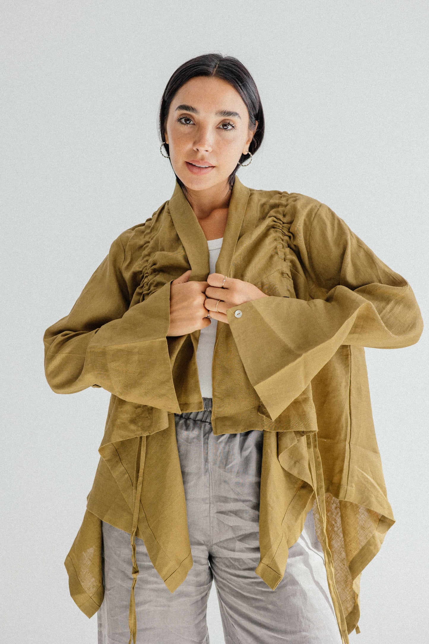 Elastic Kimono In Dark Lime-green