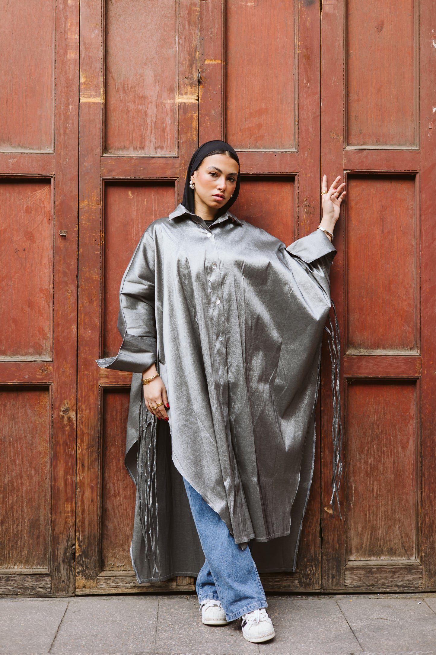 Long Fringes Kaftan In Dark-Grey