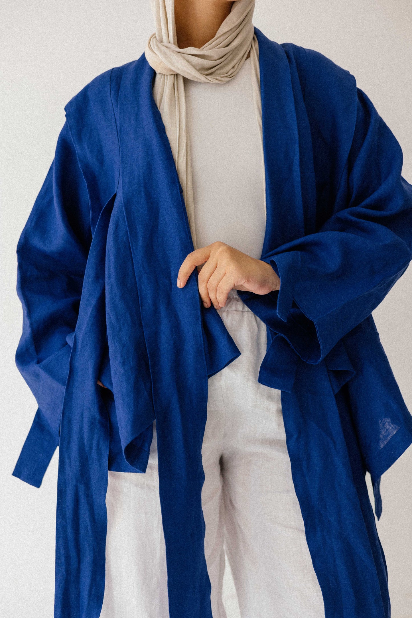 Short Double Collar Kimono In Royal-blue