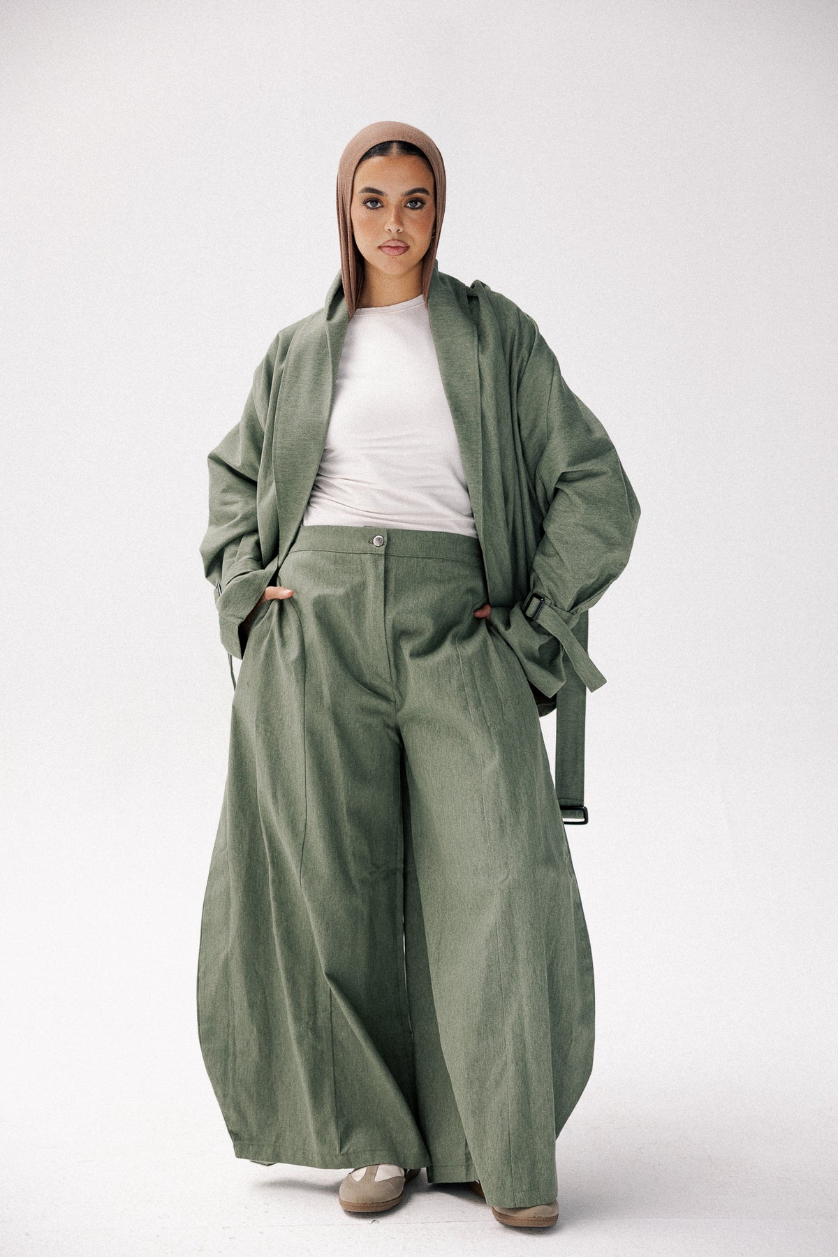 Washed denim in olive