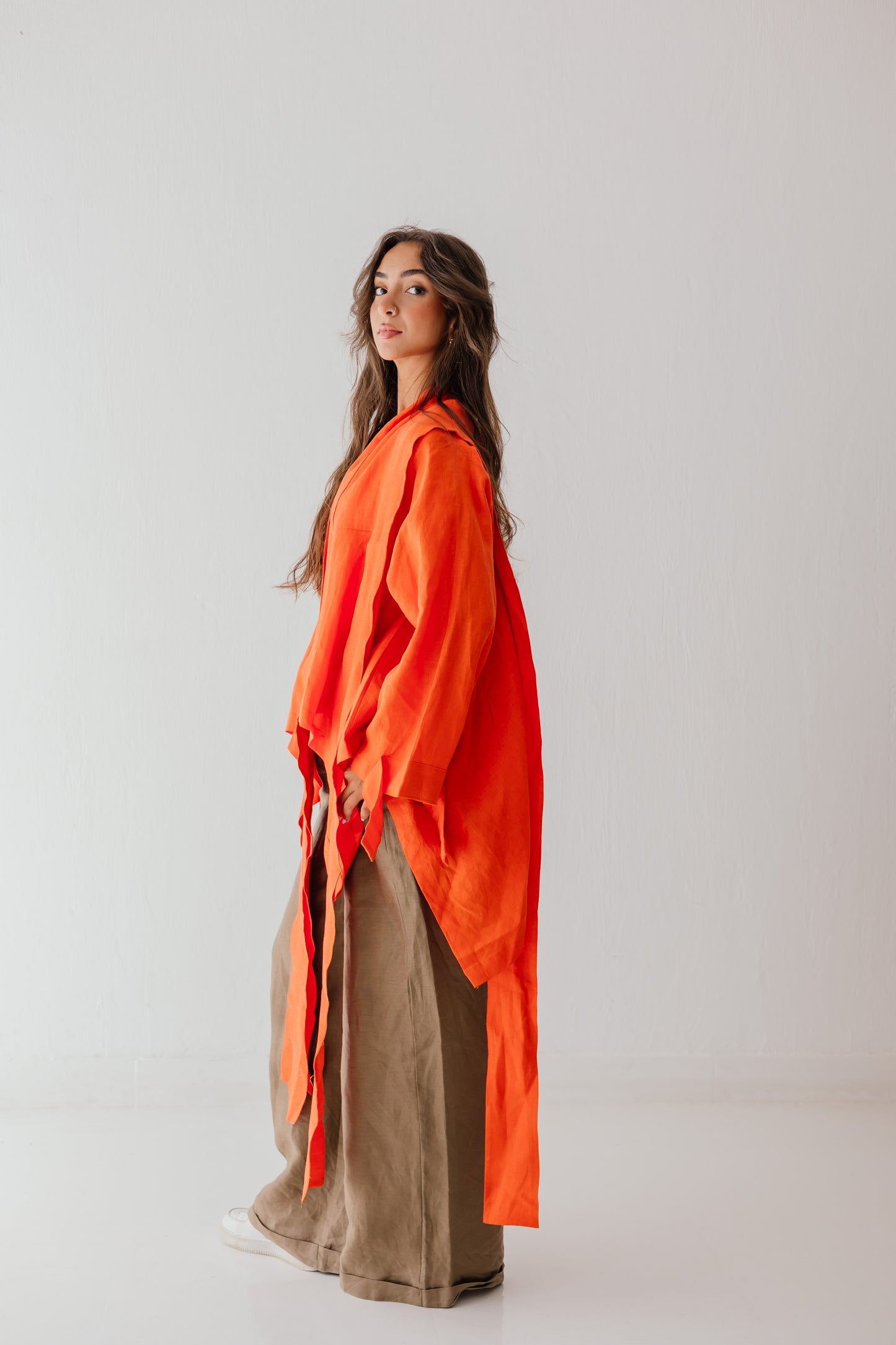 Short Double Collar Kimono In Orange