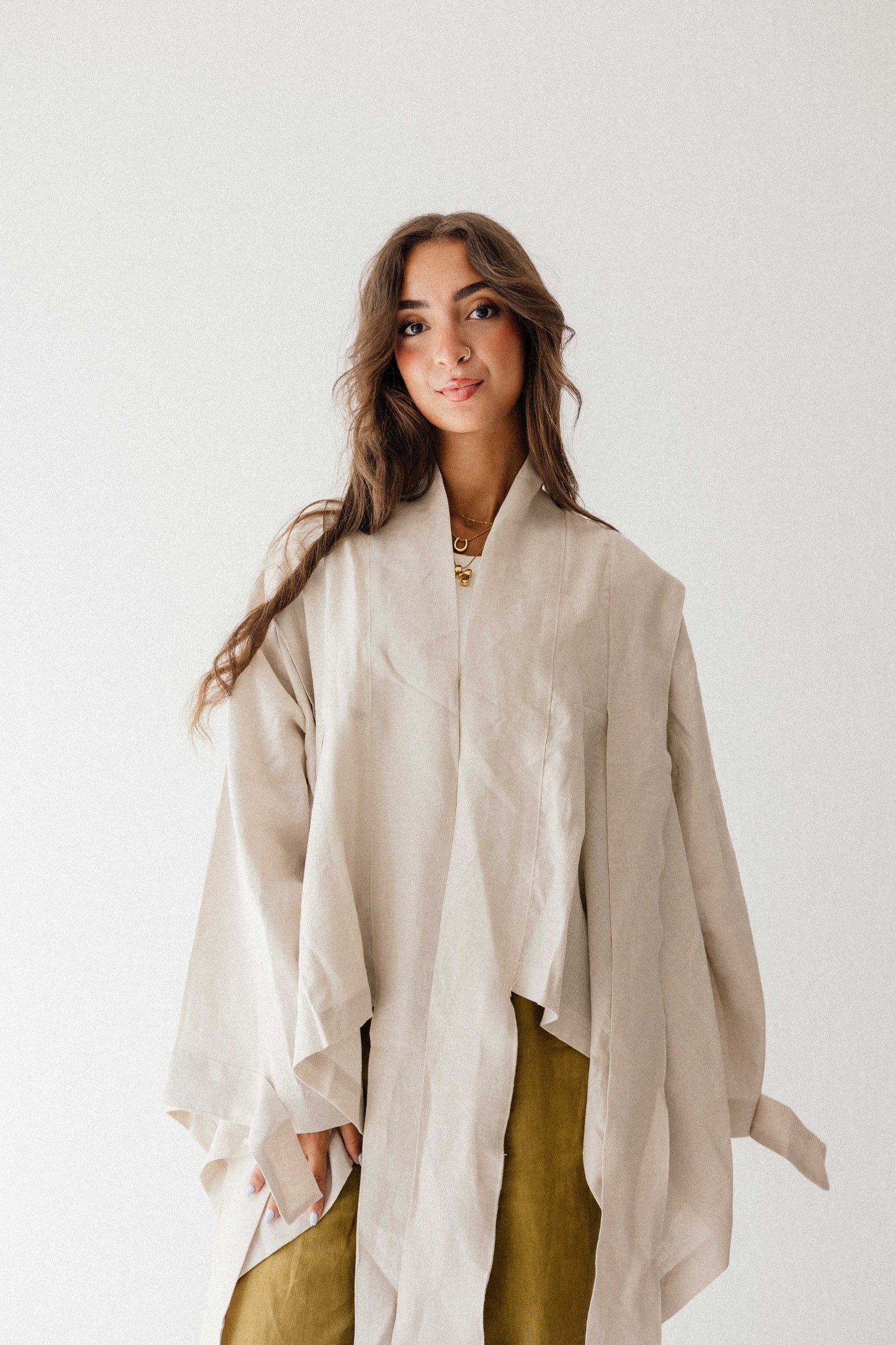 Short Double Collar Kimono In Creamy