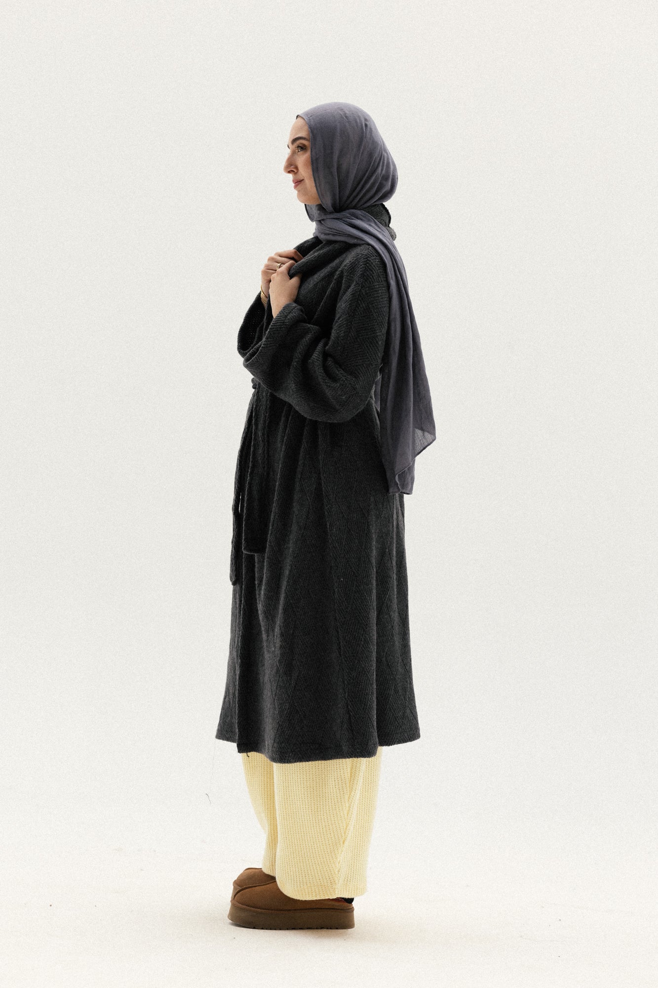 Knitted Cross-lines Kimono In Dark grey