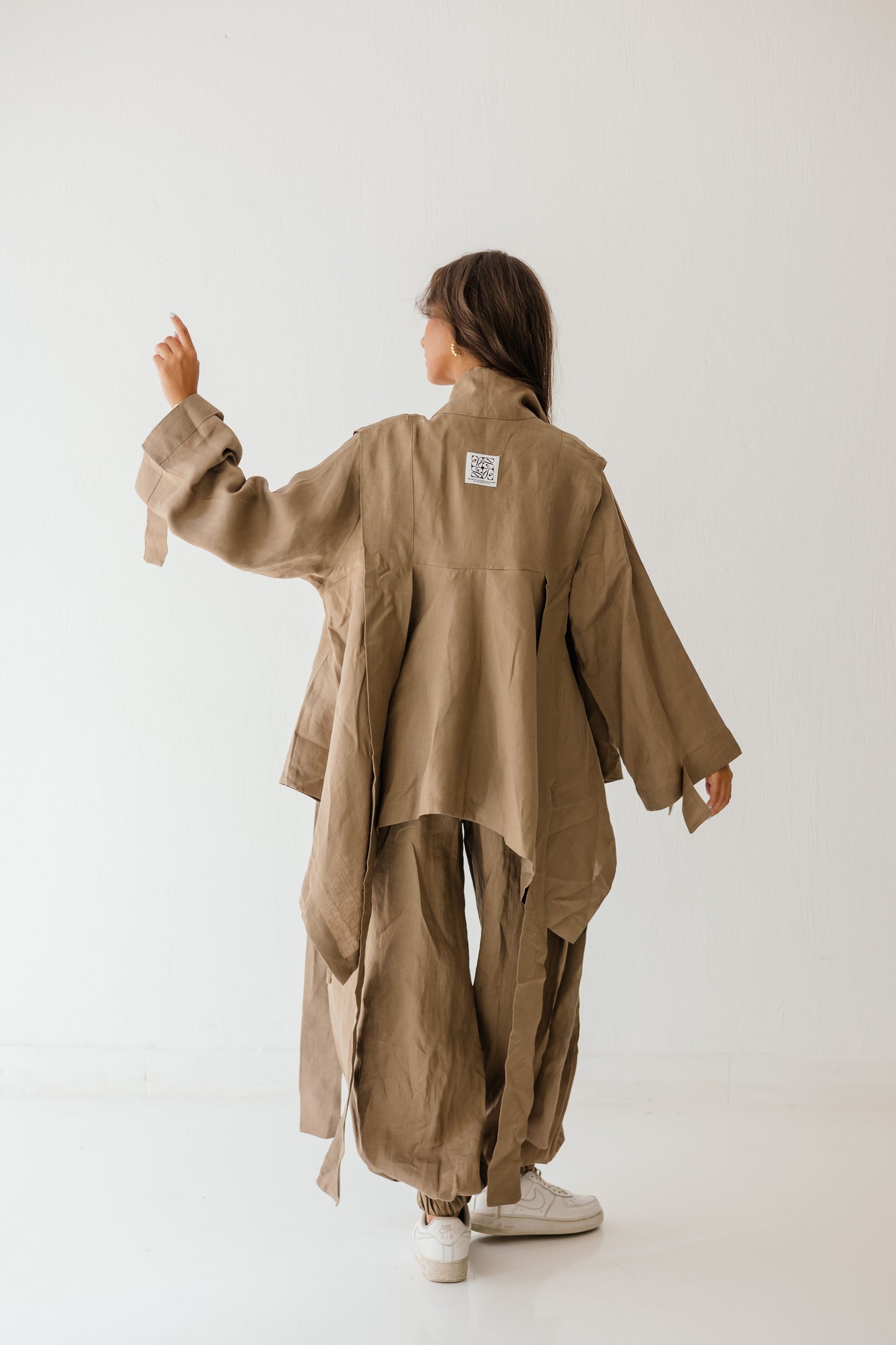 Short Double Collar Kimono In Light Brown