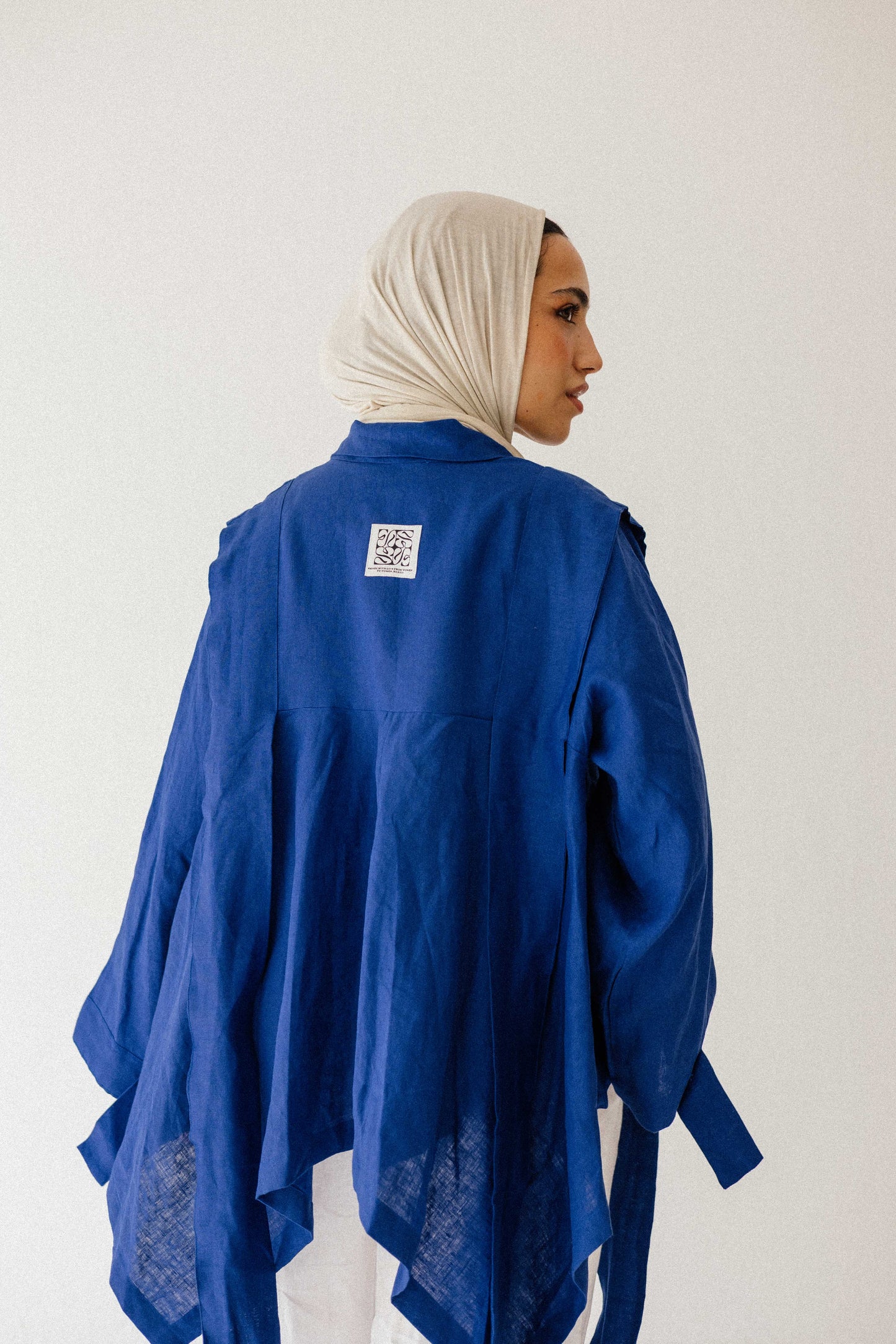 Short Double Collar Kimono In Royal-blue