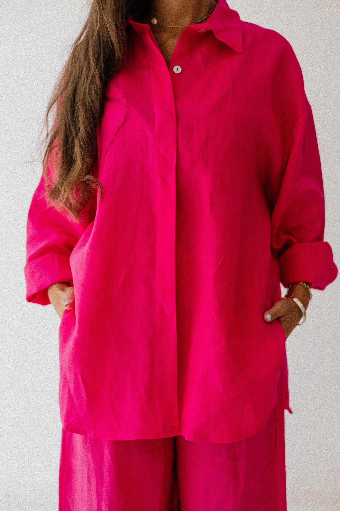 Daily Linen Shirt In Fuchsia