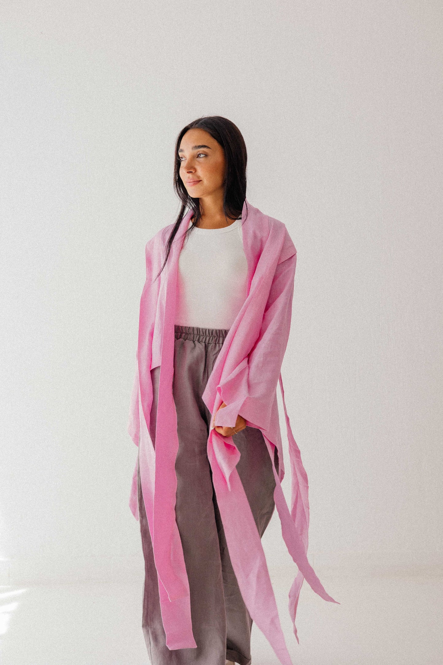 Short Double Collar Kimono in Pink