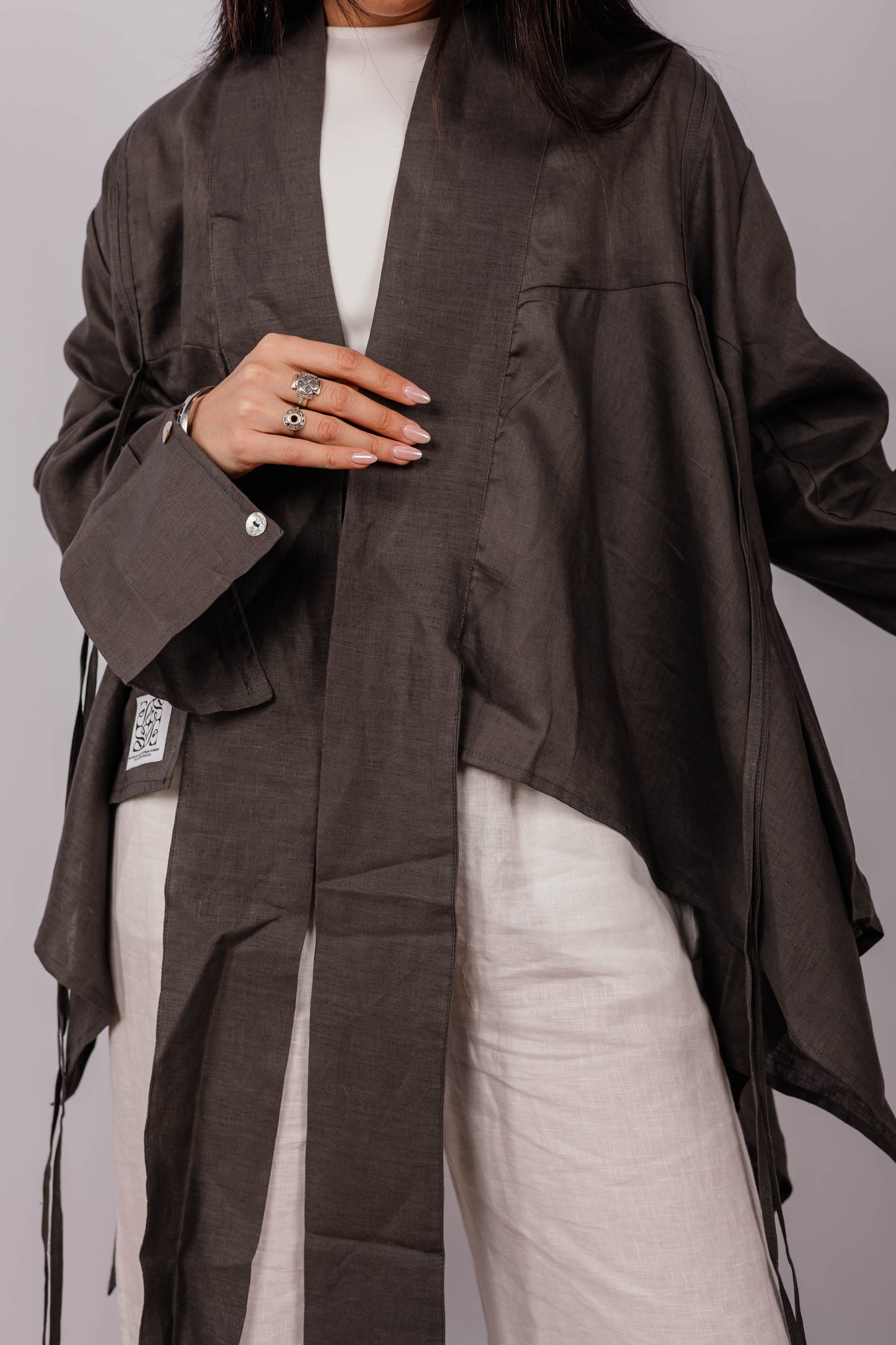Double Collar With Fringes In Dark-grey