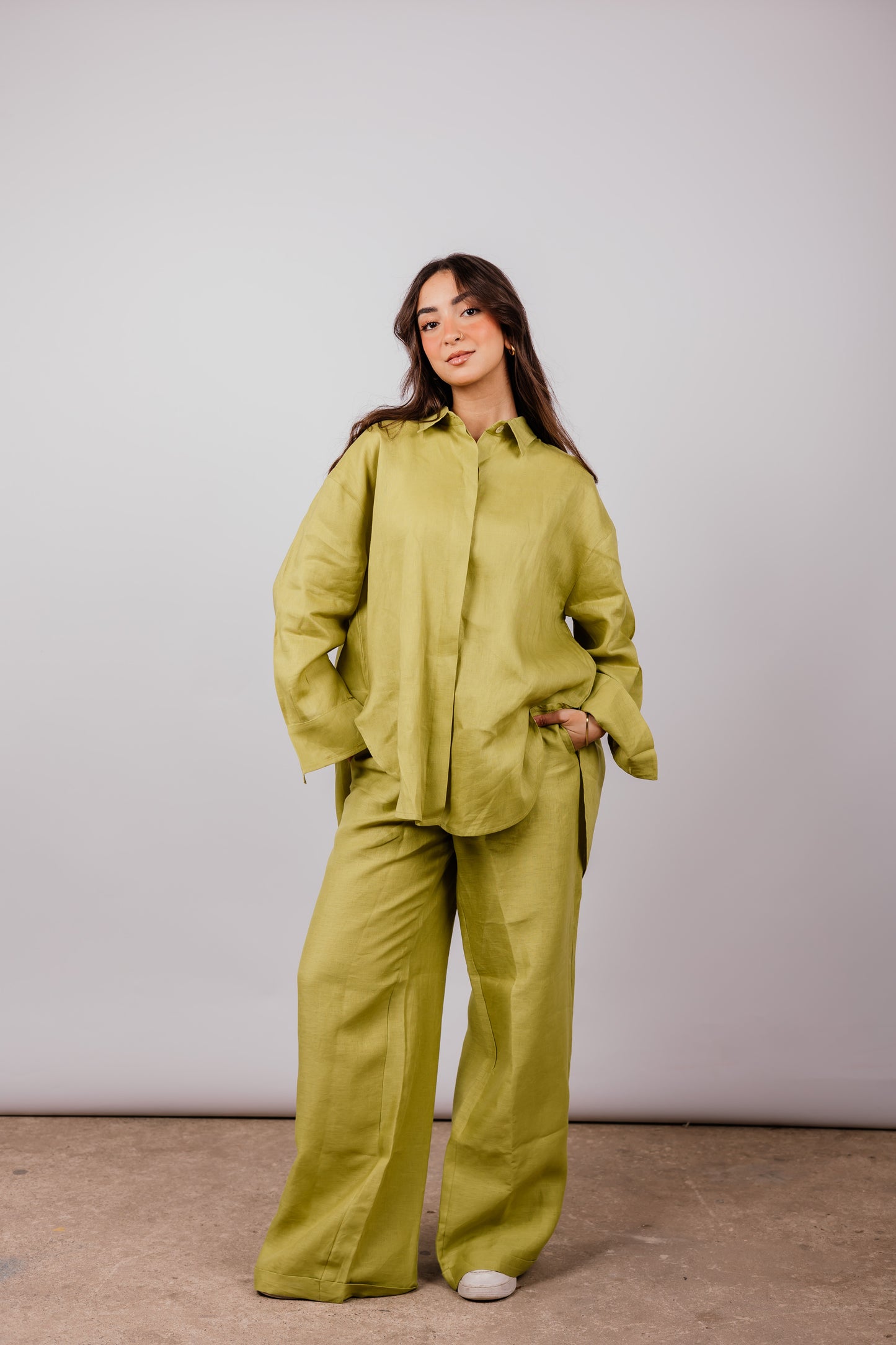 Daily Linen Shirt In Lime-green