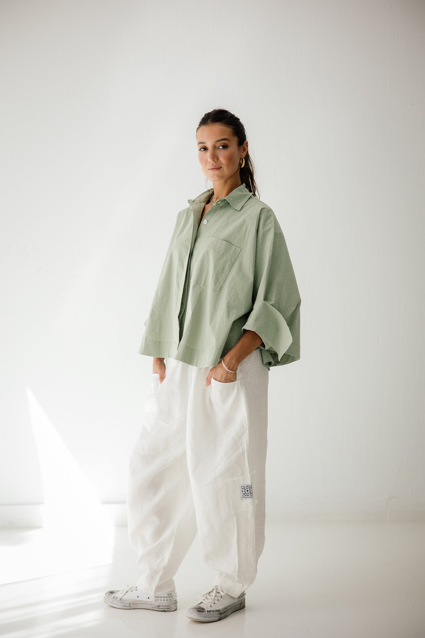 Studding Butterfly Shirt In Mint