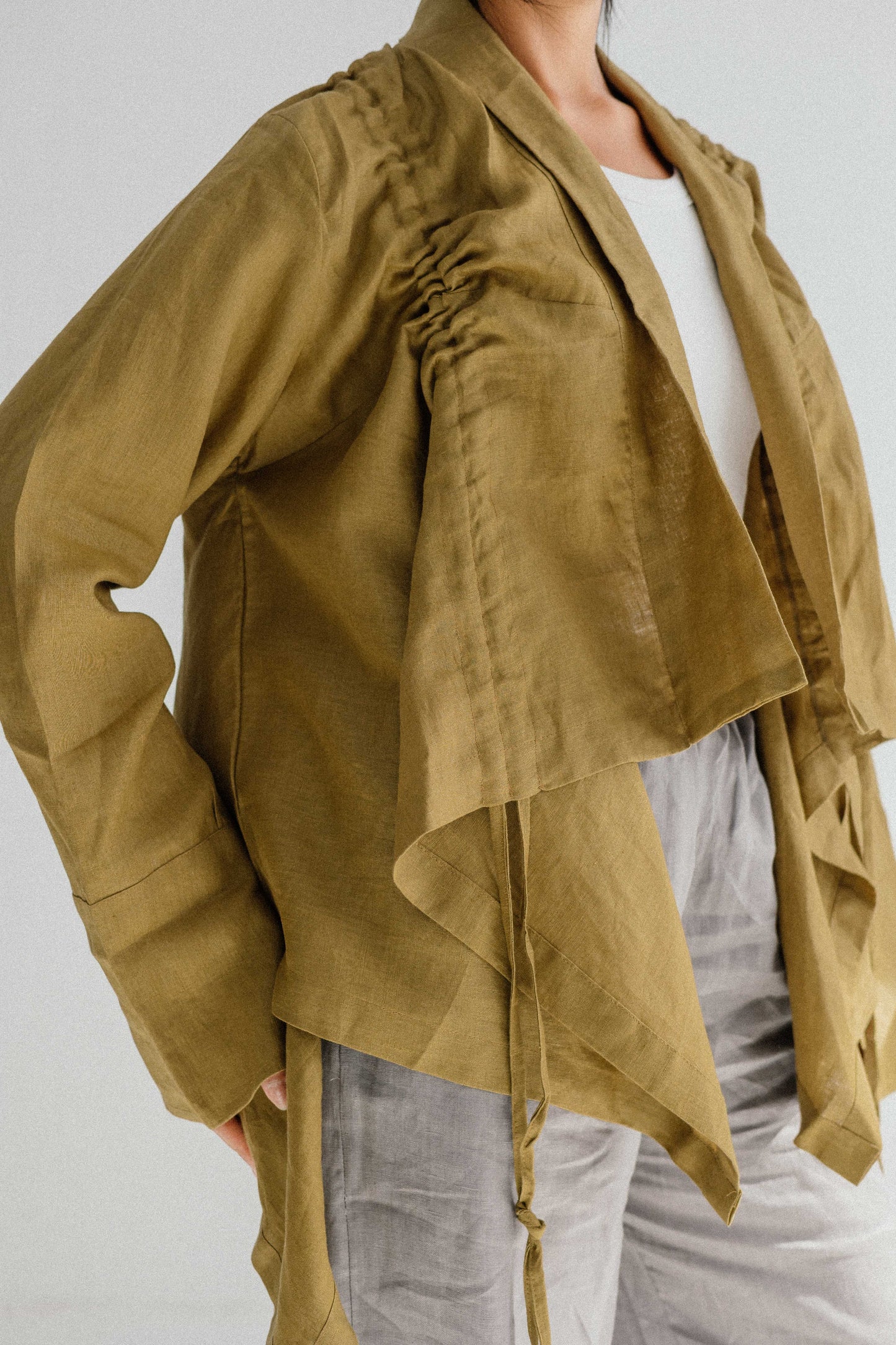 Elastic Kimono In Dark Lime-green